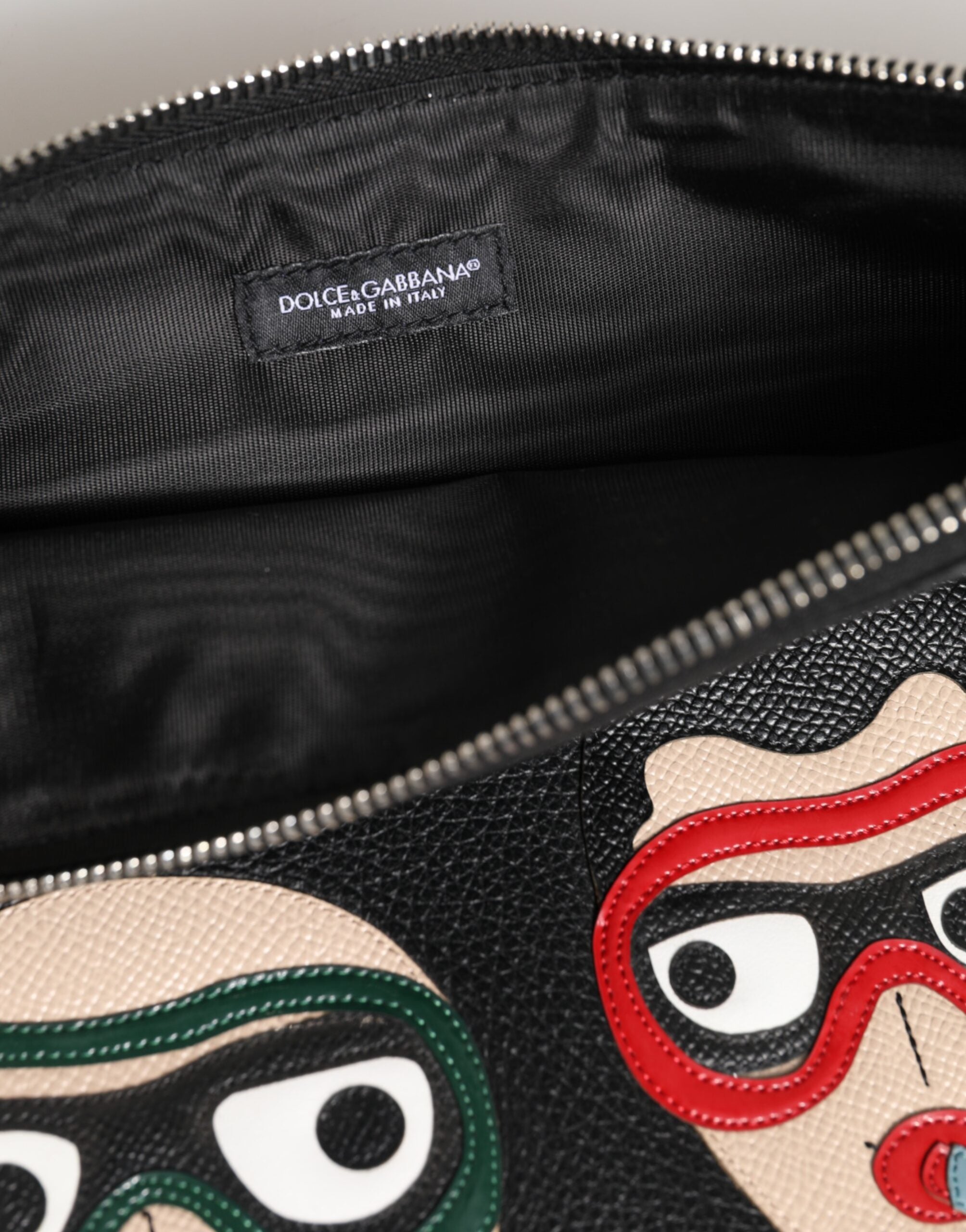 Black Leather #DGFAMILY Embellished Men Clutch Pouch Bag - ventzia