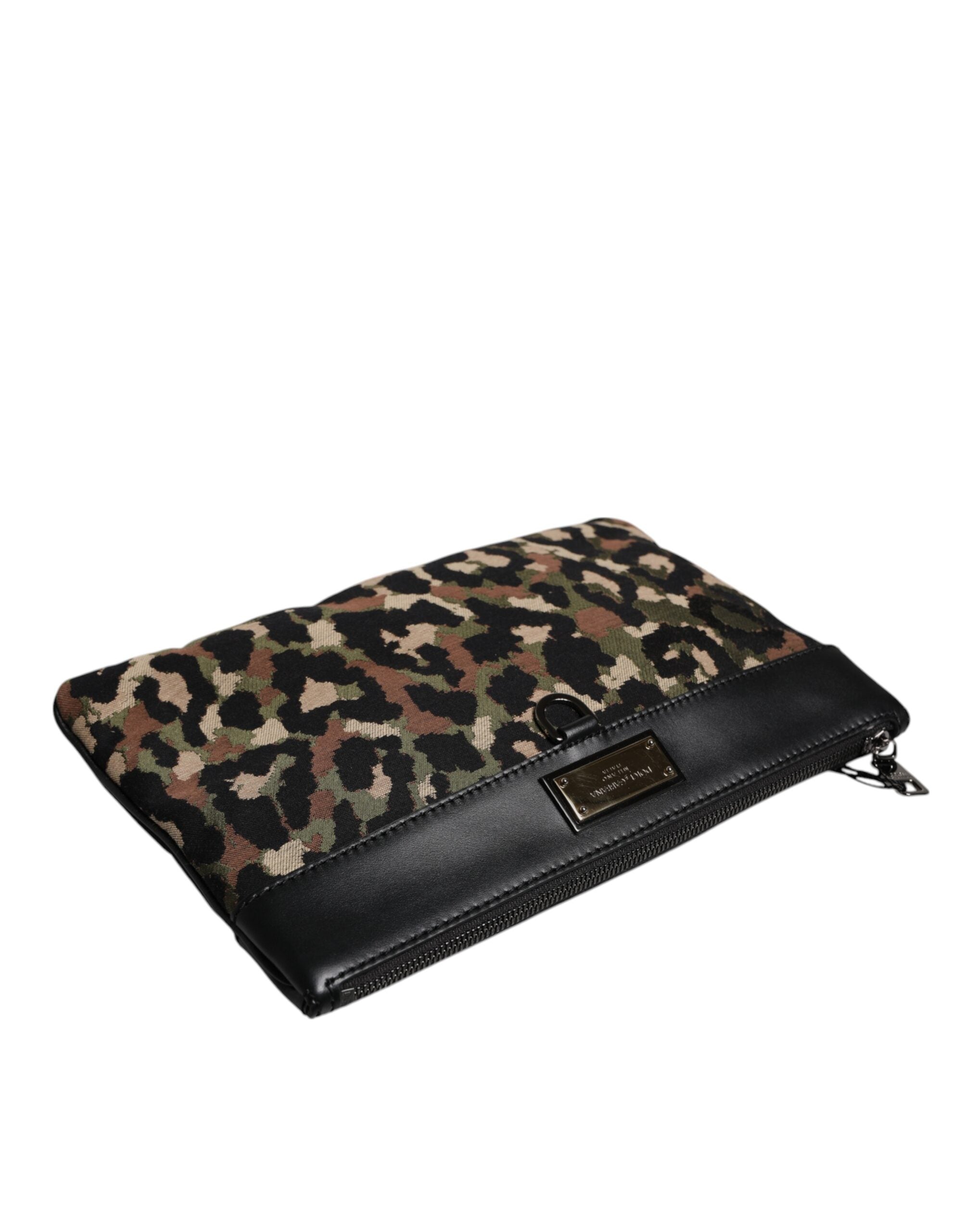 Multicolor Leopard Print Jacquard Logo Plaque Pouch Bag - ventzia