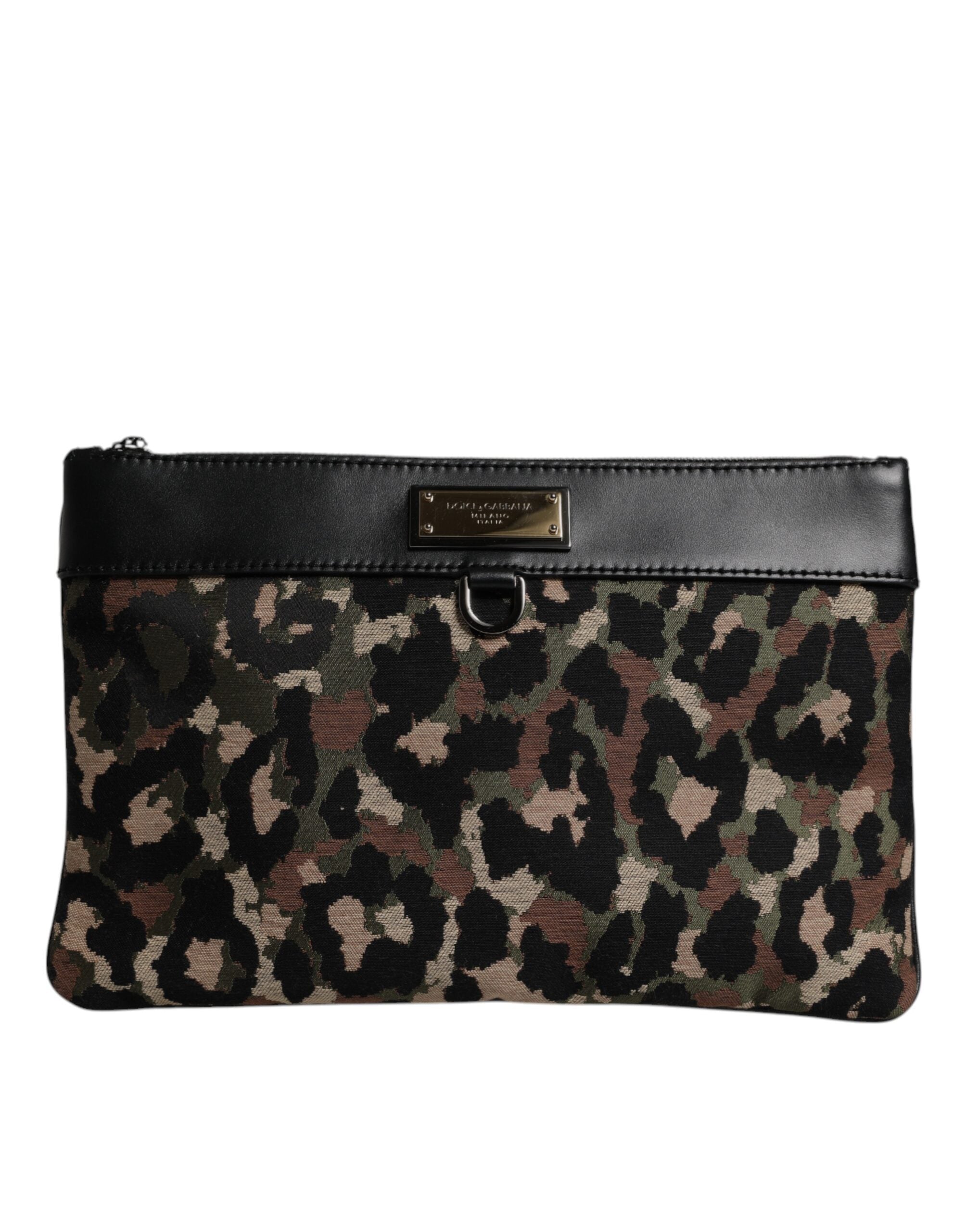 Multicolor Leopard Print Jacquard Logo Plaque Pouch Bag - ventzia