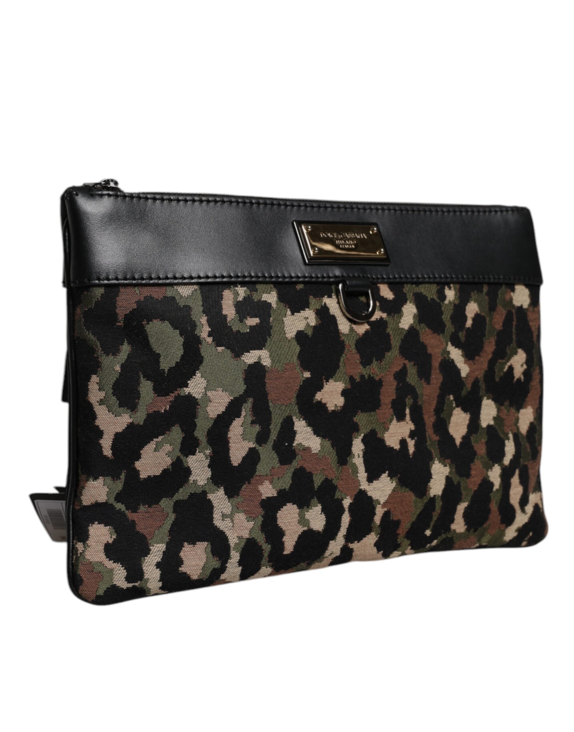 Multicolor Leopard Print Jacquard Logo Plaque Pouch Bag - ventzia