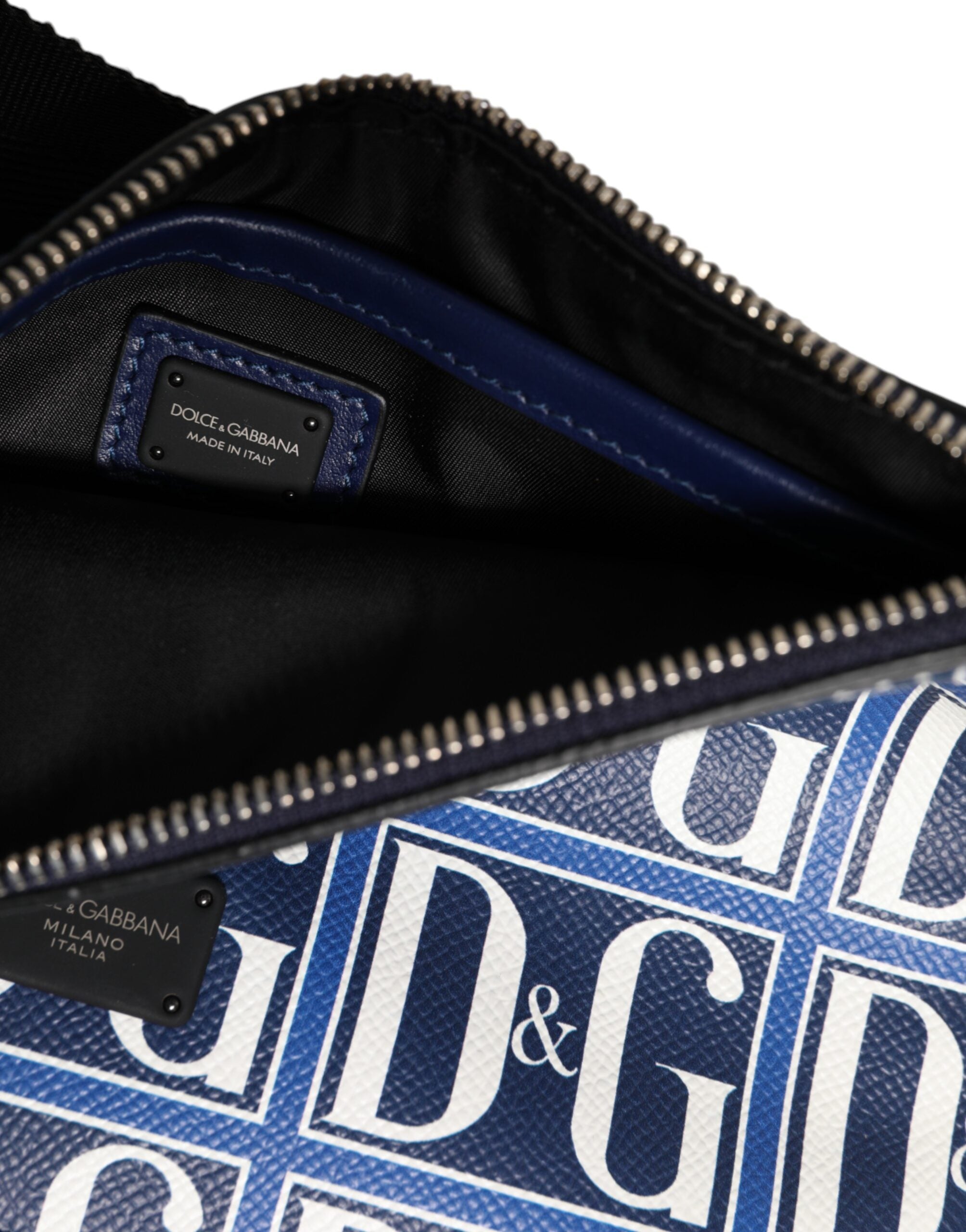 Blue White Leather D&G Logo Plaque Crossbody Borse Bag - ventzia