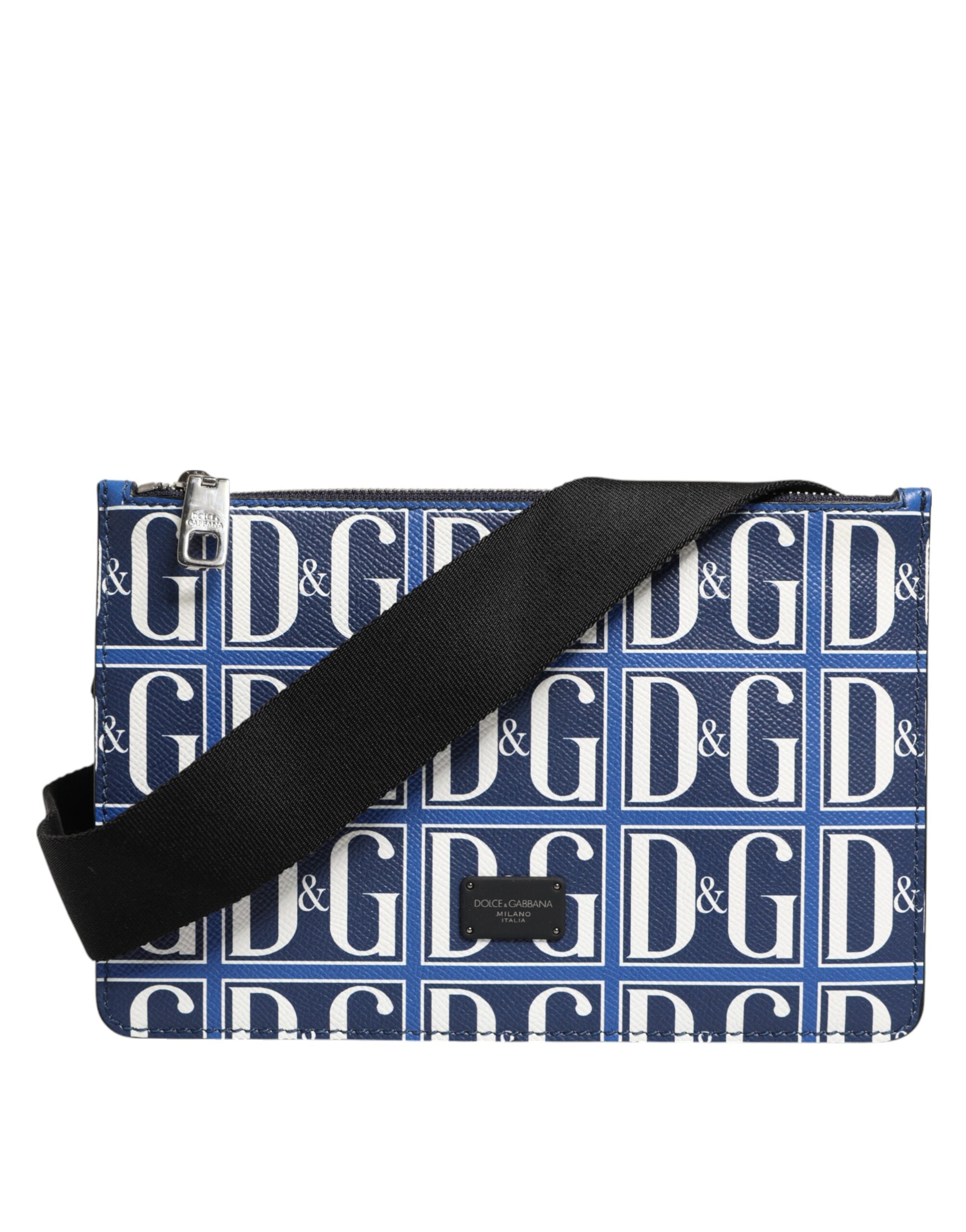 Blue White Leather D&G Logo Plaque Crossbody Borse Bag - ventzia