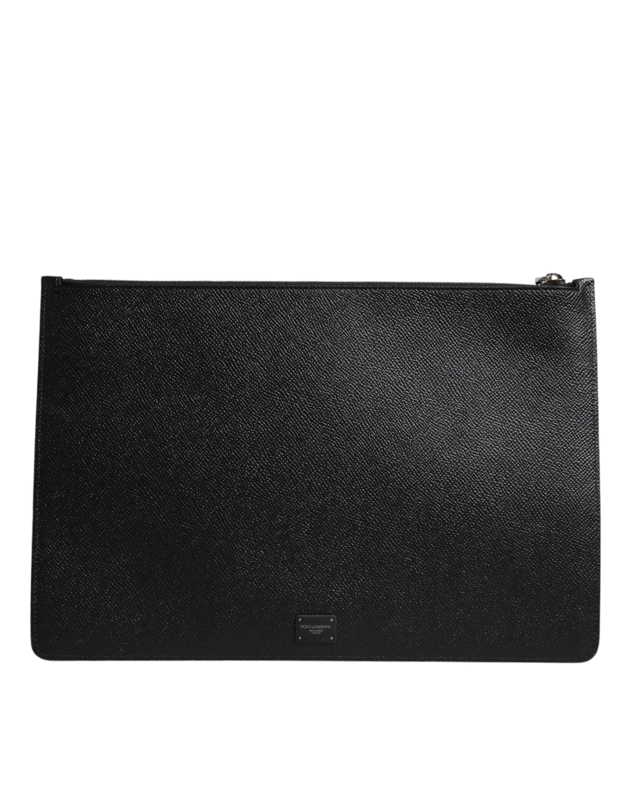 Black Leather Golden Pig Print Men Clutch Pouch Borse Bag - ventzia