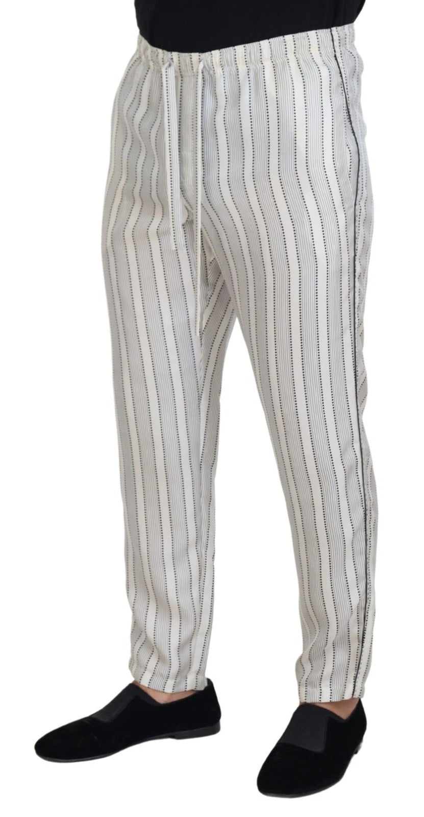 White Stripes Silk Lounge Trouser Pants - ventzia