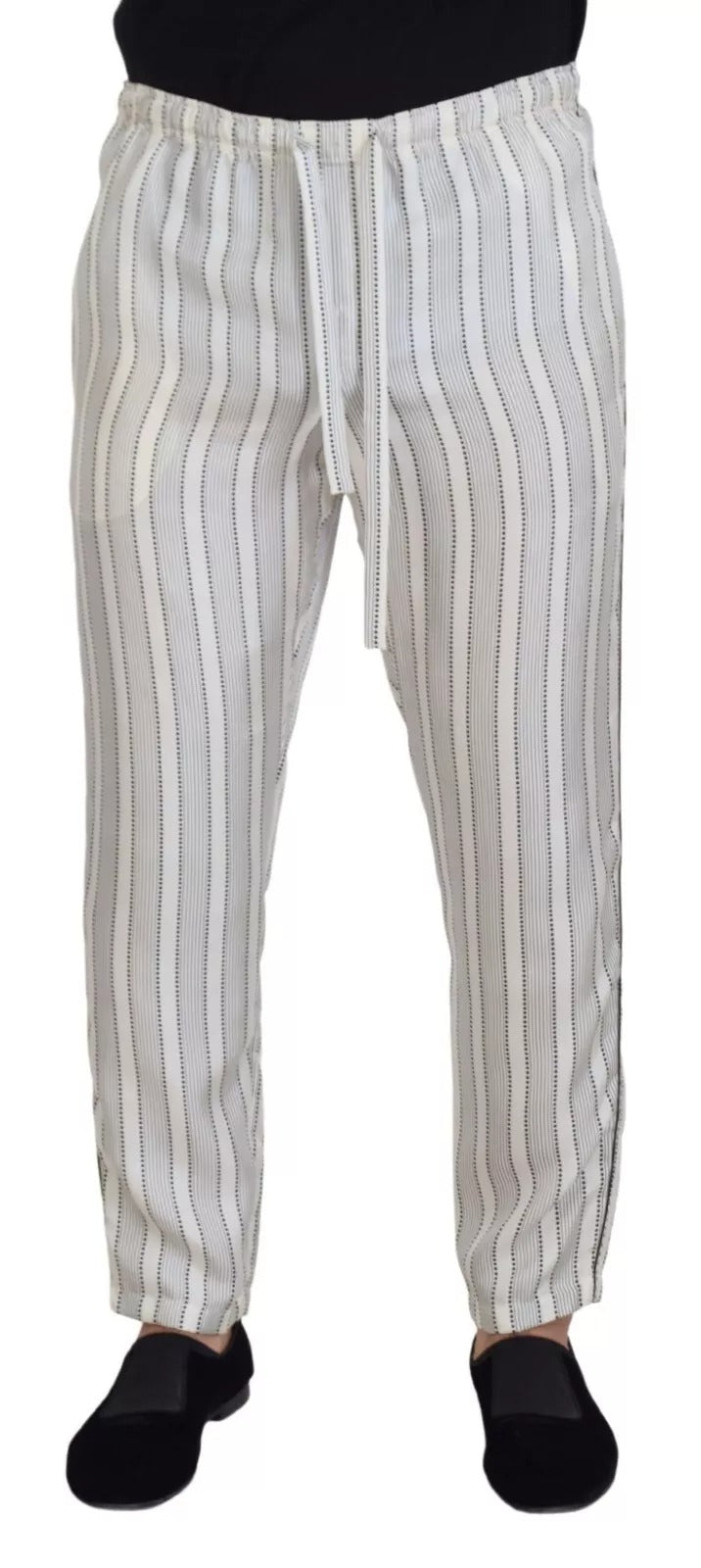 White Stripes Silk Lounge Trouser Pants - ventzia