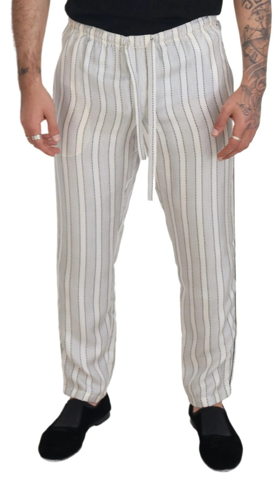 White Stripes Silk Lounge Trouser Pants - ventzia