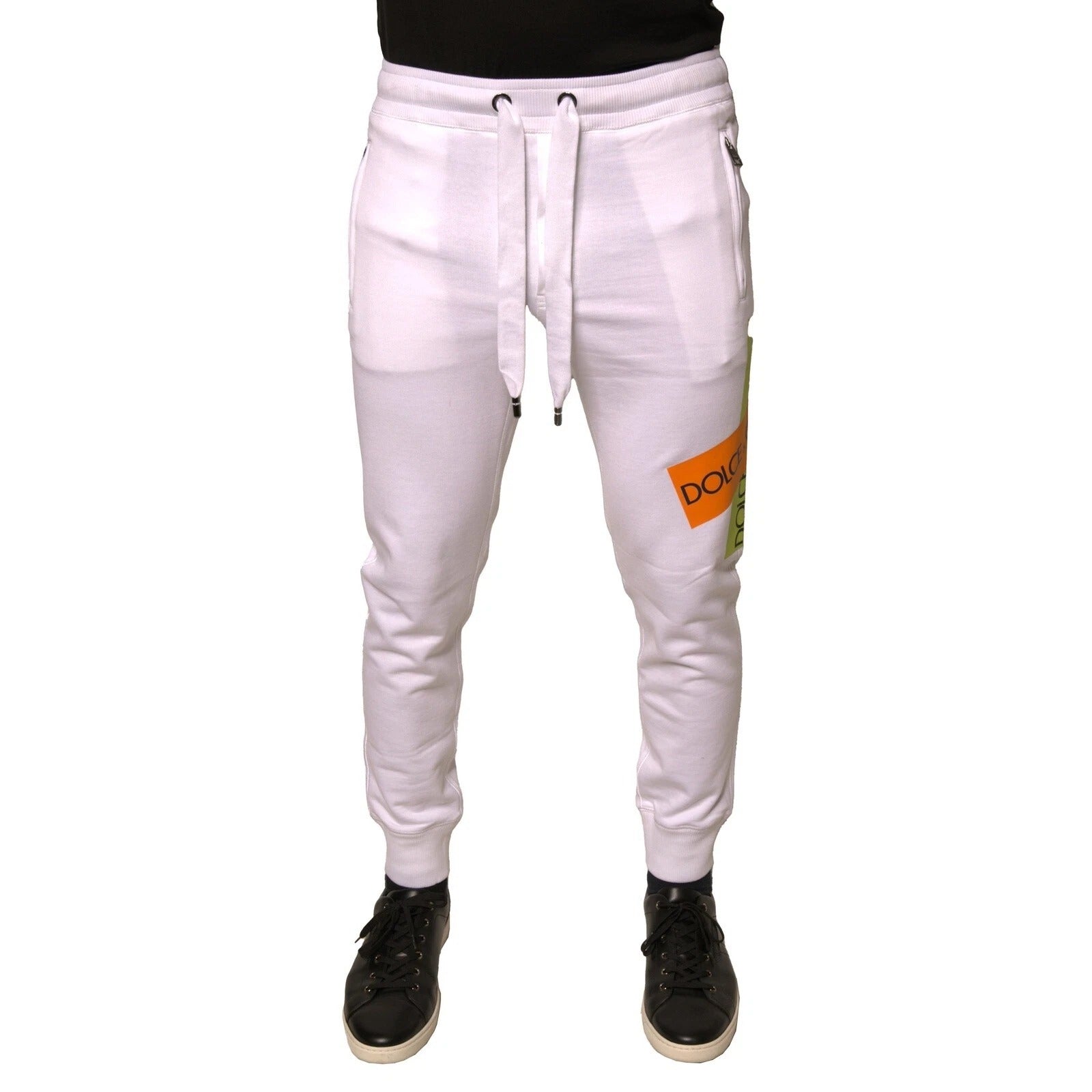 White Logo Tape Jogger Cotton Sweatpant Pants - ventzia