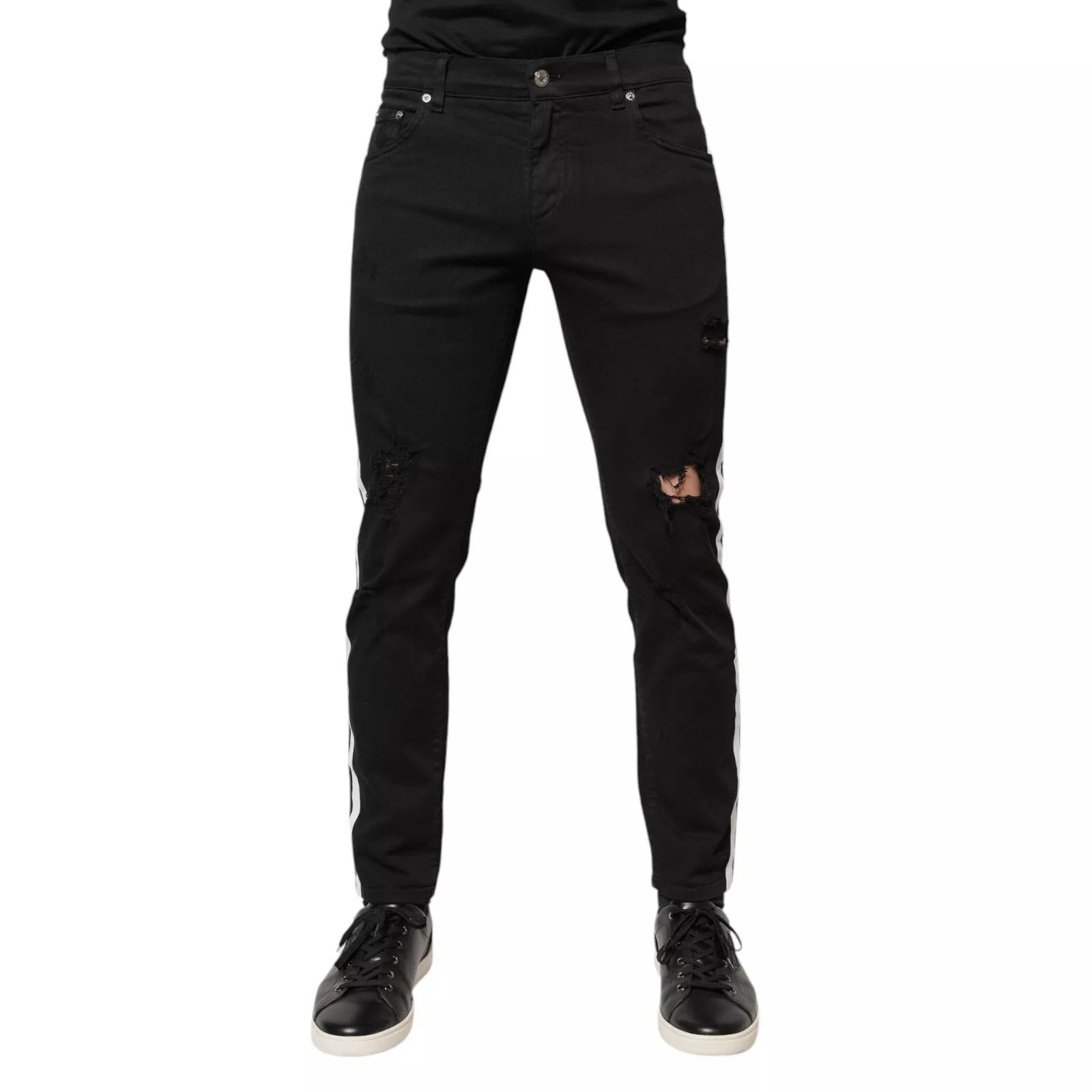 Black Tattered White Lining Skinny Denim Jeans - ventzia