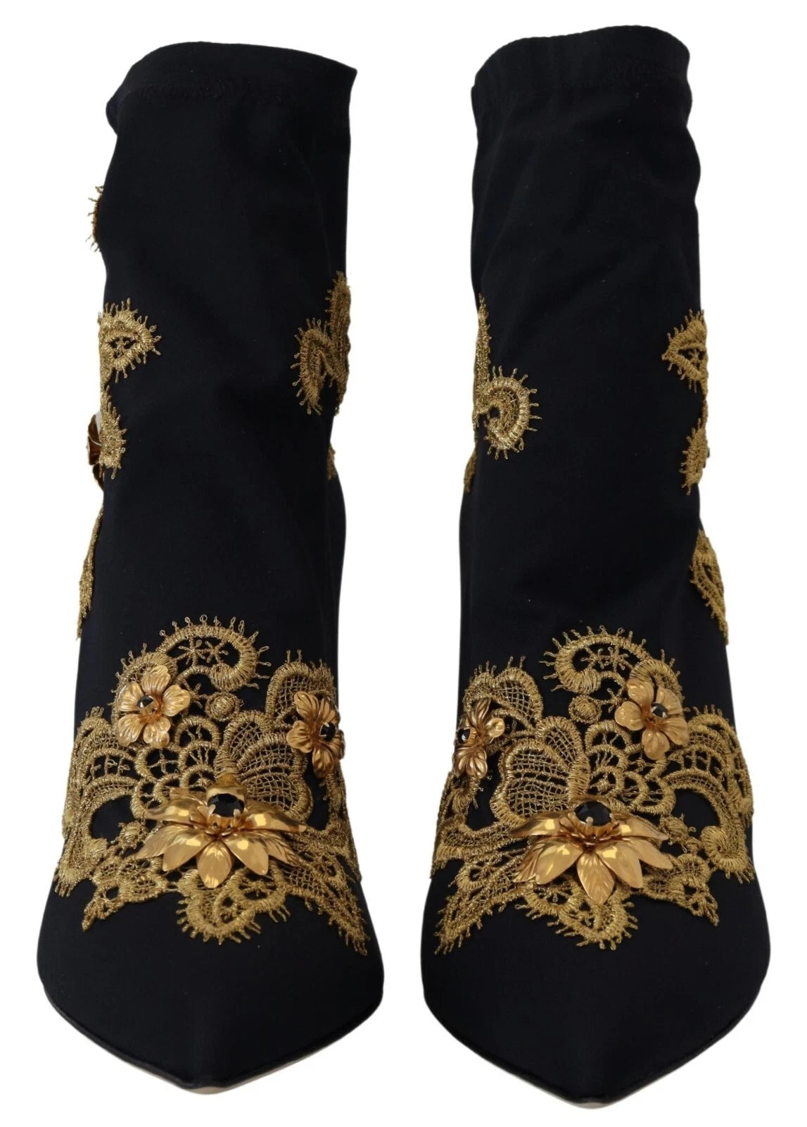 Black Gold Embroidery Crystal Boots Shoes - ventzia