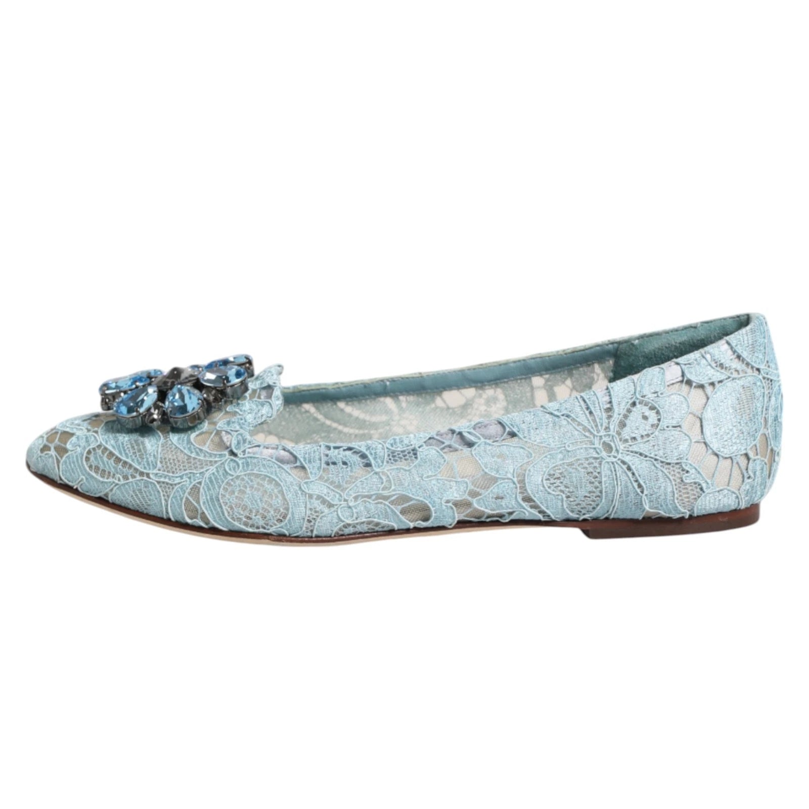 Blue Lace Crystal Ballet Flats Loafers Shoes - ventzia