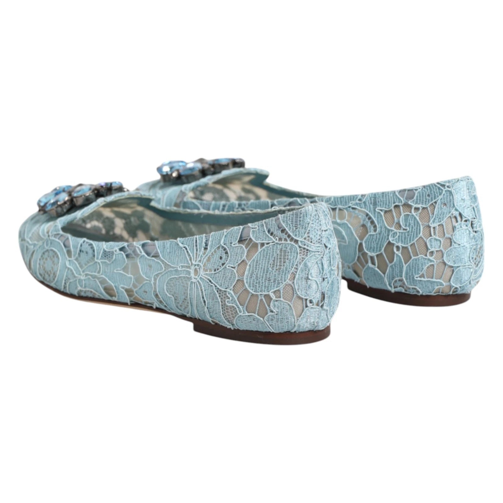 Blue Lace Crystal Ballet Flats Loafers Shoes - ventzia