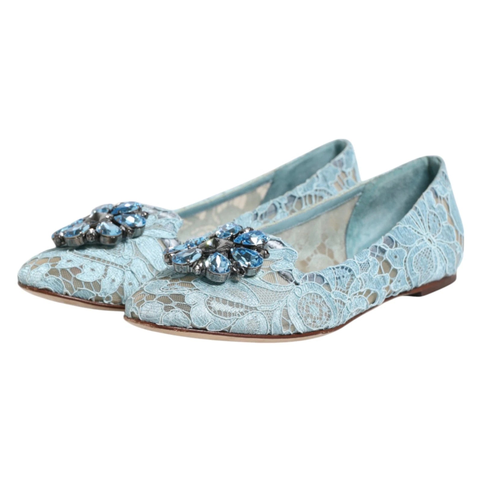 Blue Lace Crystal Ballet Flats Loafers Shoes - ventzia