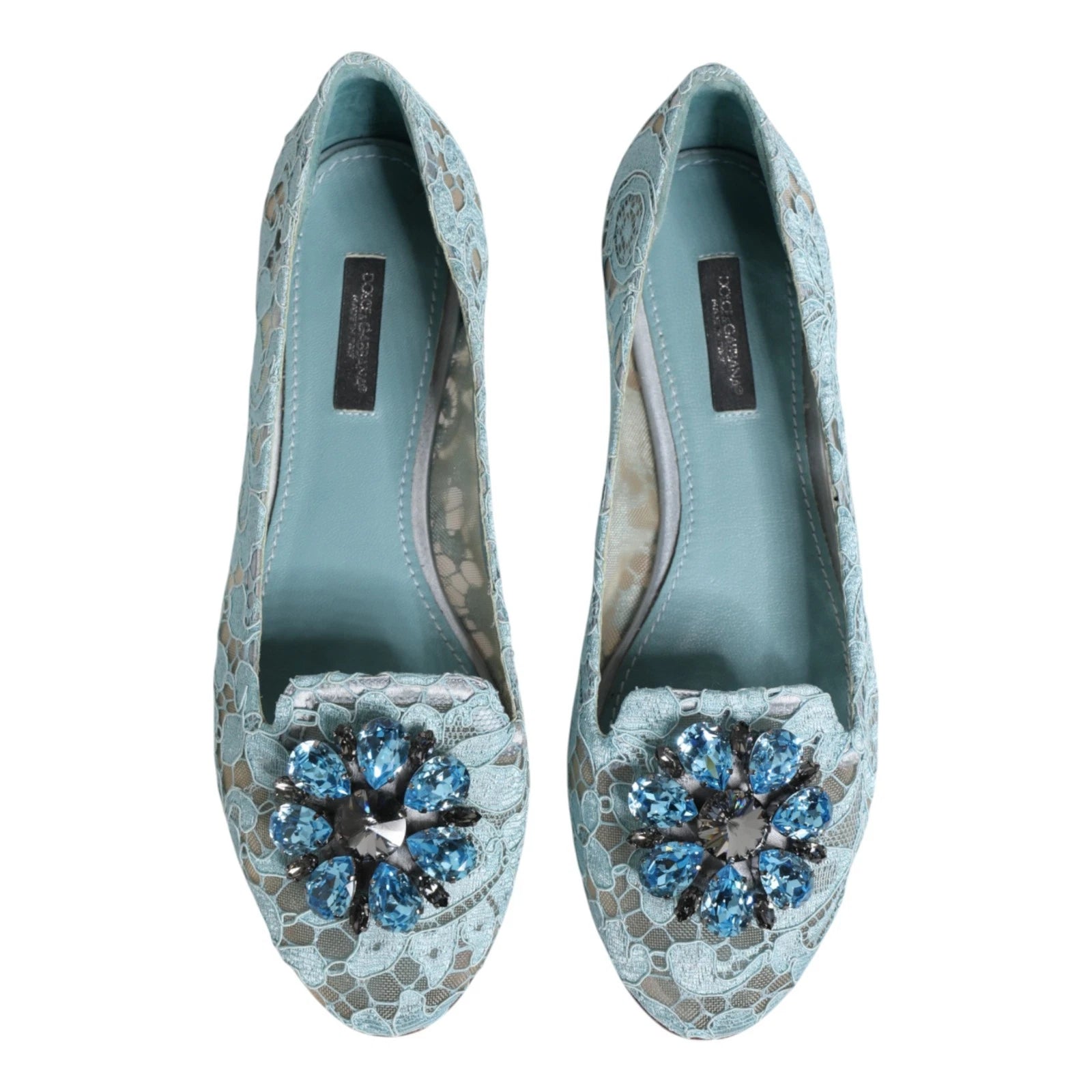 Blue Lace Crystal Ballet Flats Loafers Shoes - ventzia