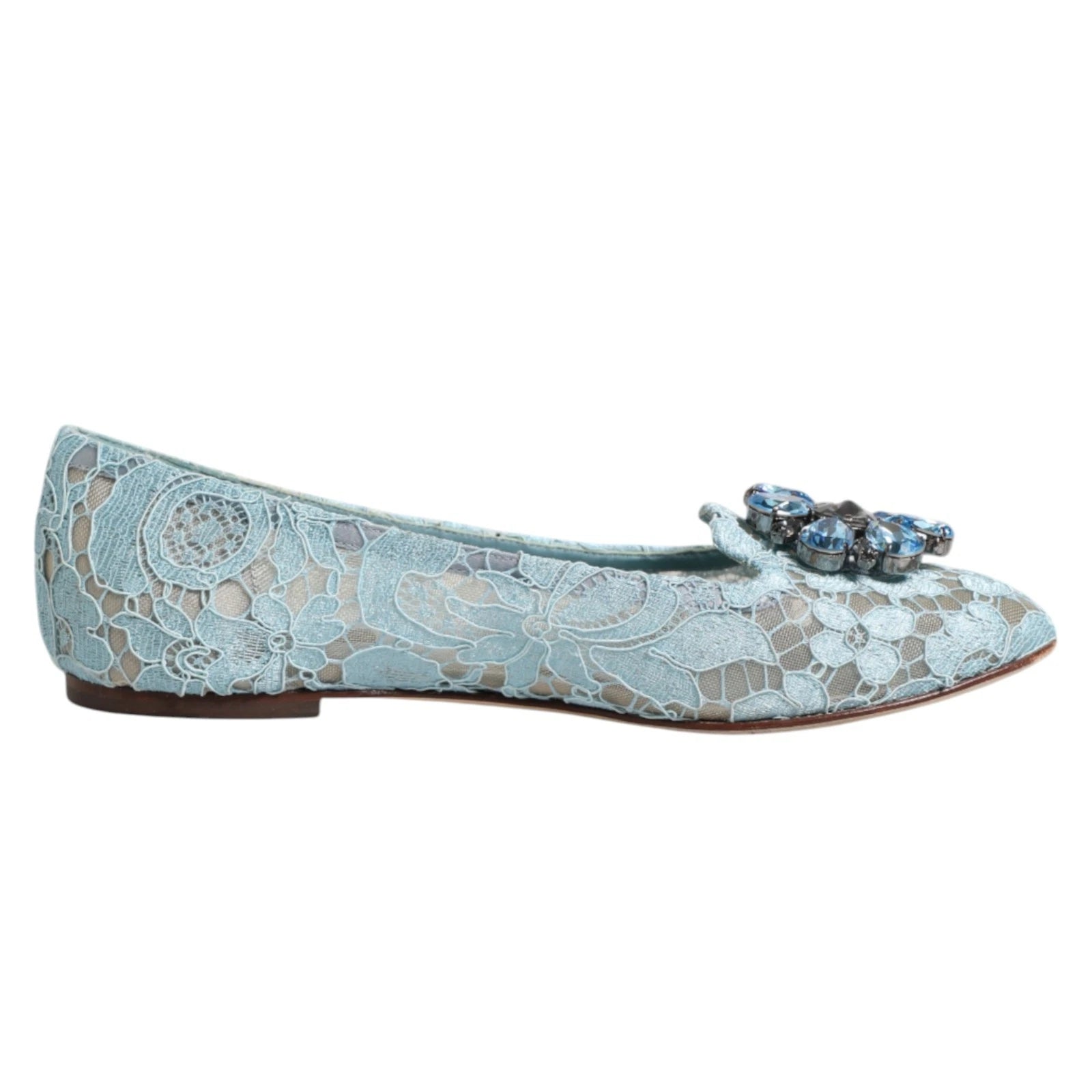 Blue Lace Crystal Ballet Flats Loafers Shoes - ventzia