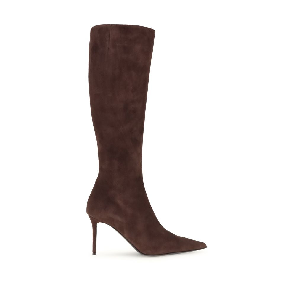 Brown Leather High Heel Boots - ventzia