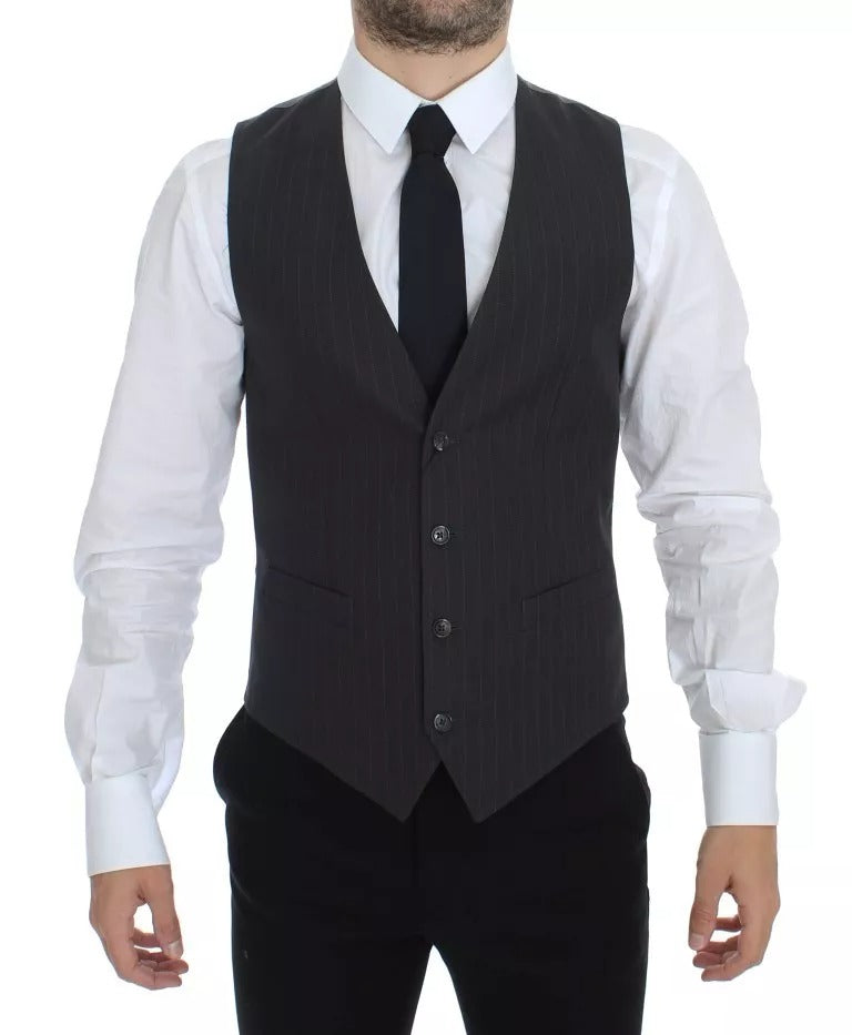 Gray Striped Formal Dress Gilet Vest - ventzia