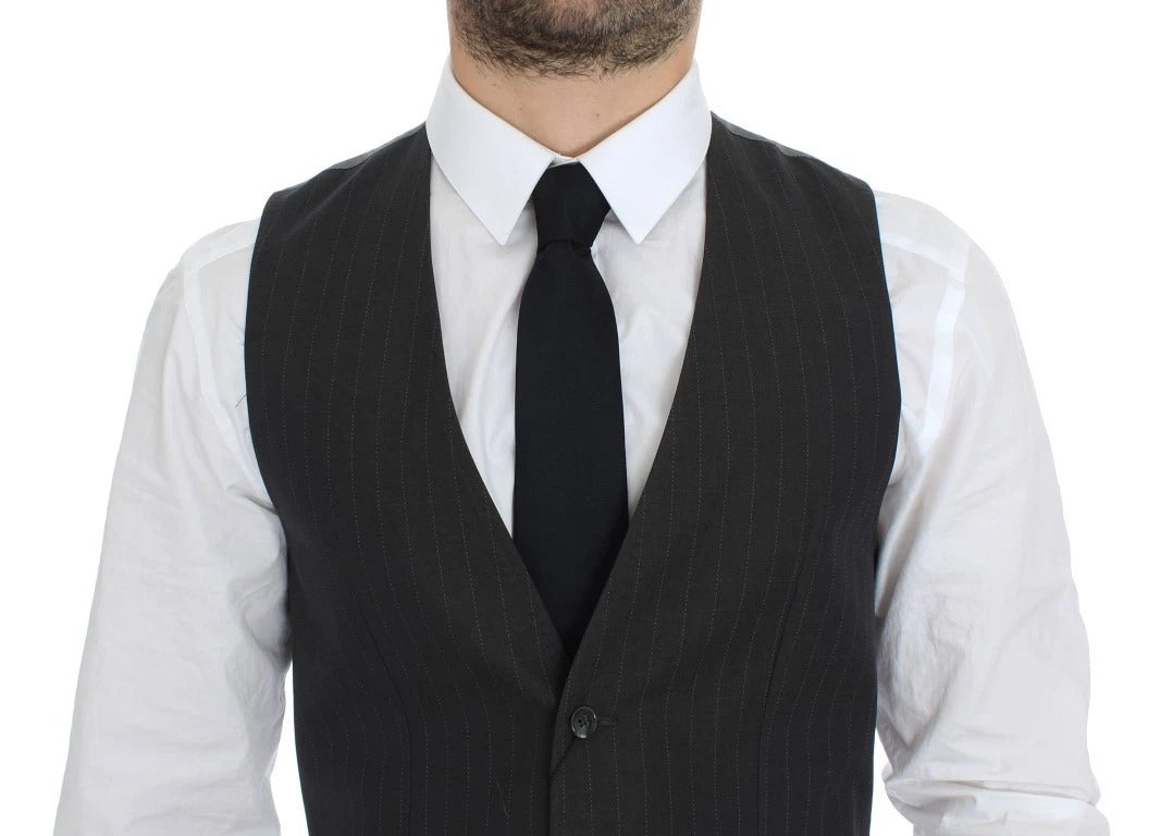 Gray Striped Formal Dress Gilet Vest - ventzia