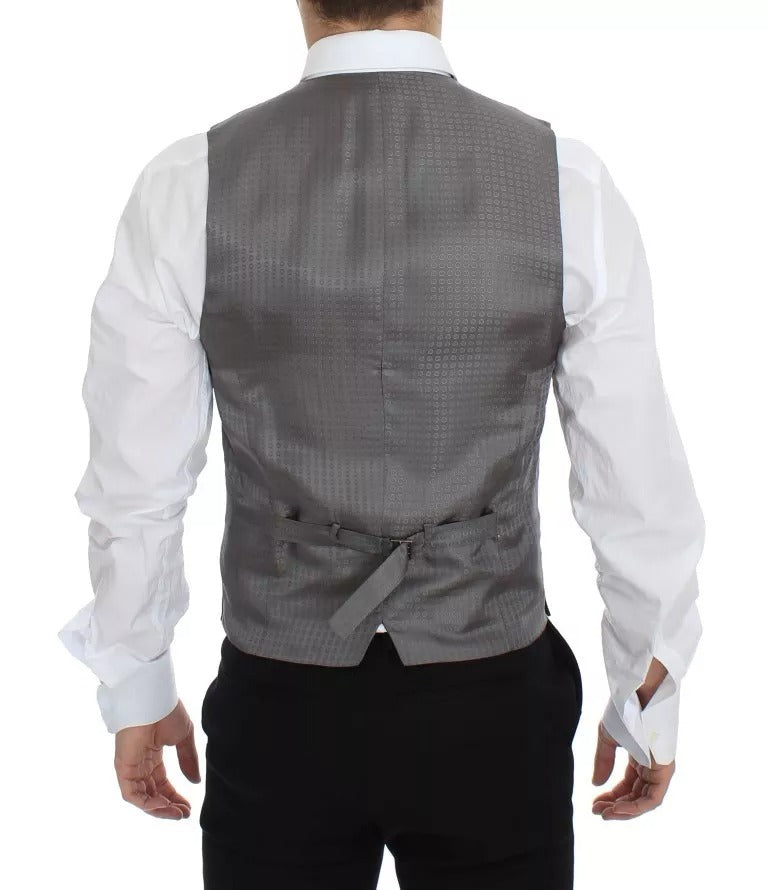 Gray Striped Formal Dress Gilet Vest - ventzia