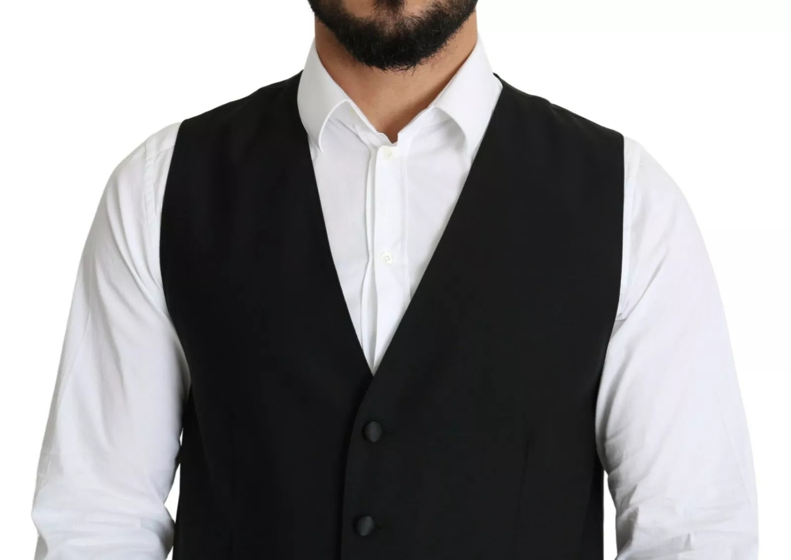 Black Wool Men Formal Waistcoat Vest - ventzia