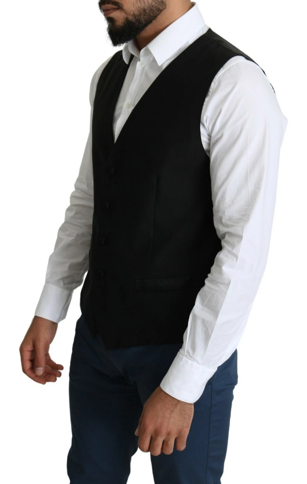 Black Wool Men Formal Waistcoat Vest - ventzia