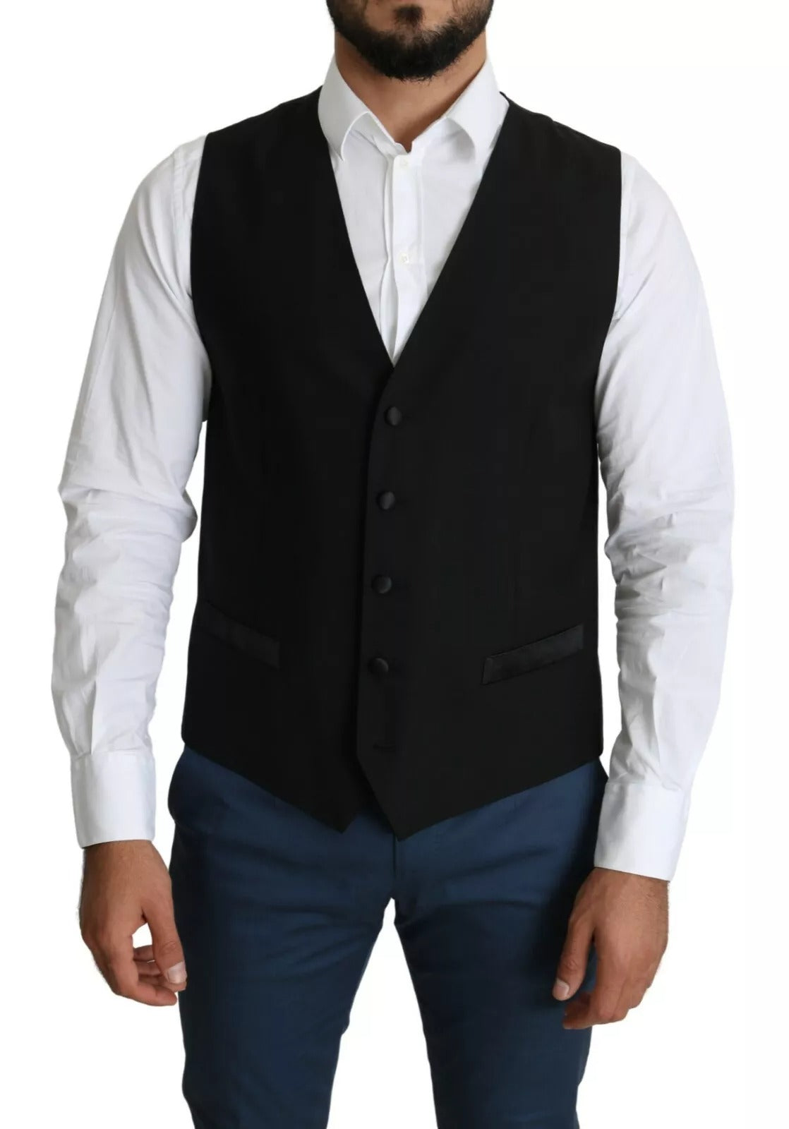 Black Wool Men Formal Waistcoat Vest - ventzia