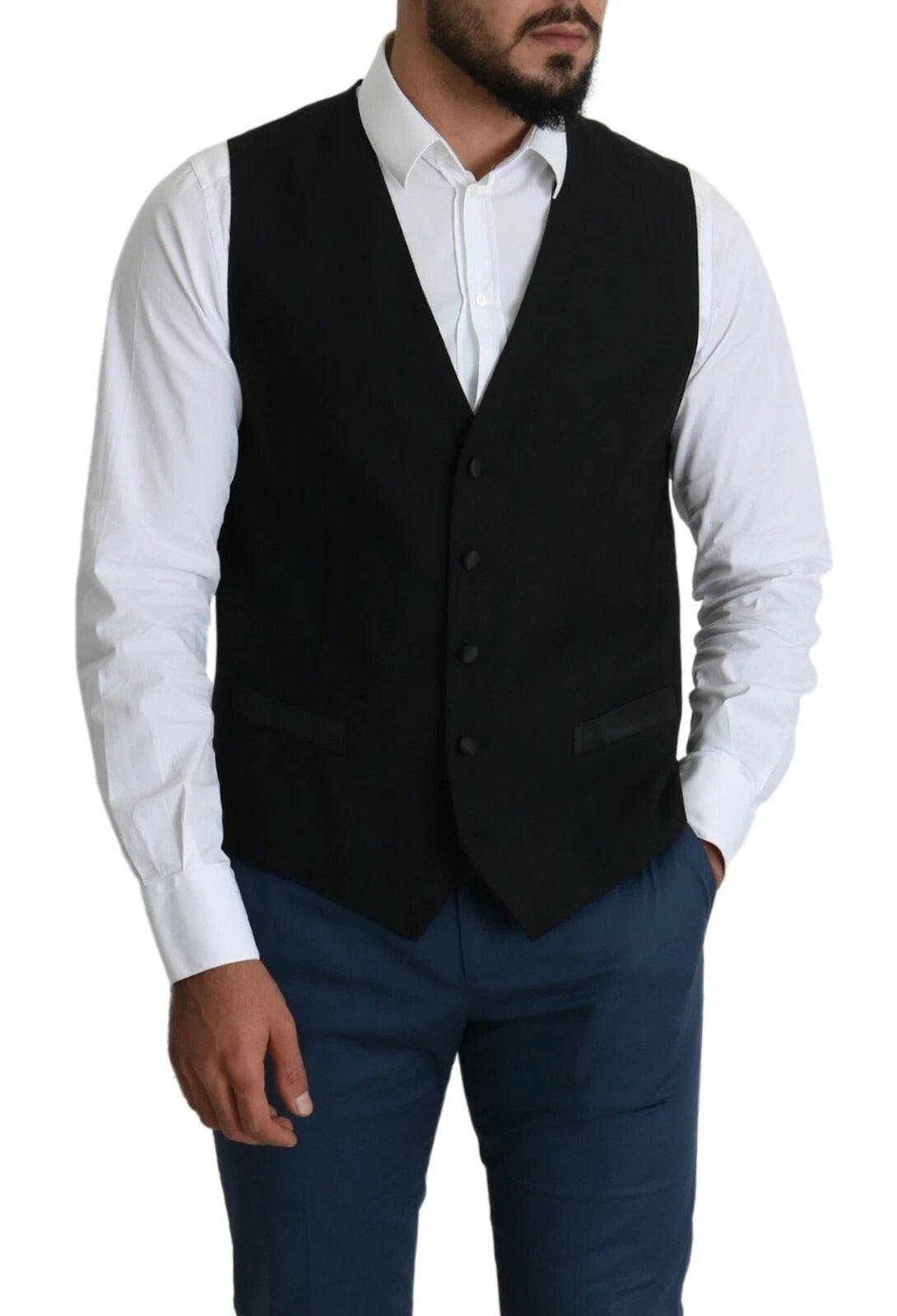 Black Wool Men Formal Waistcoat Vest - ventzia