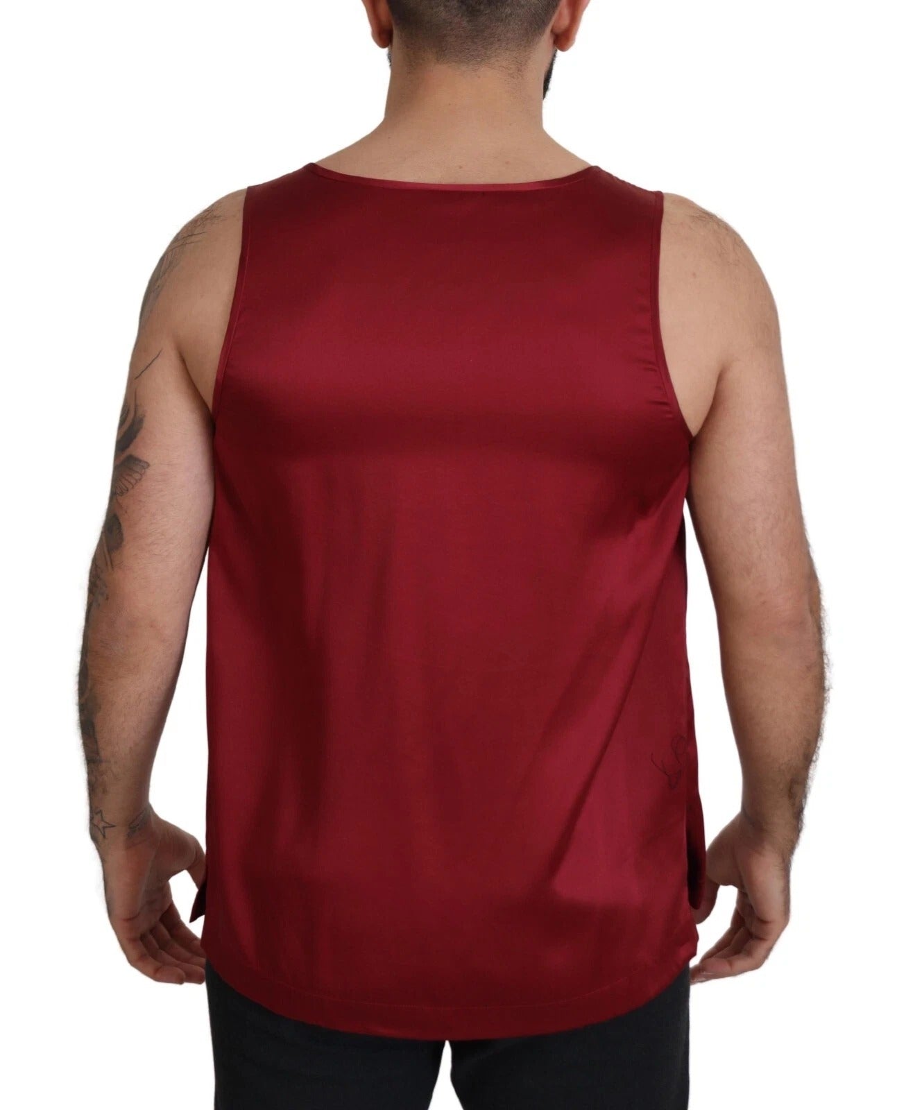 Red Round Neck Sleeveless Silk T-shirt - ventzia