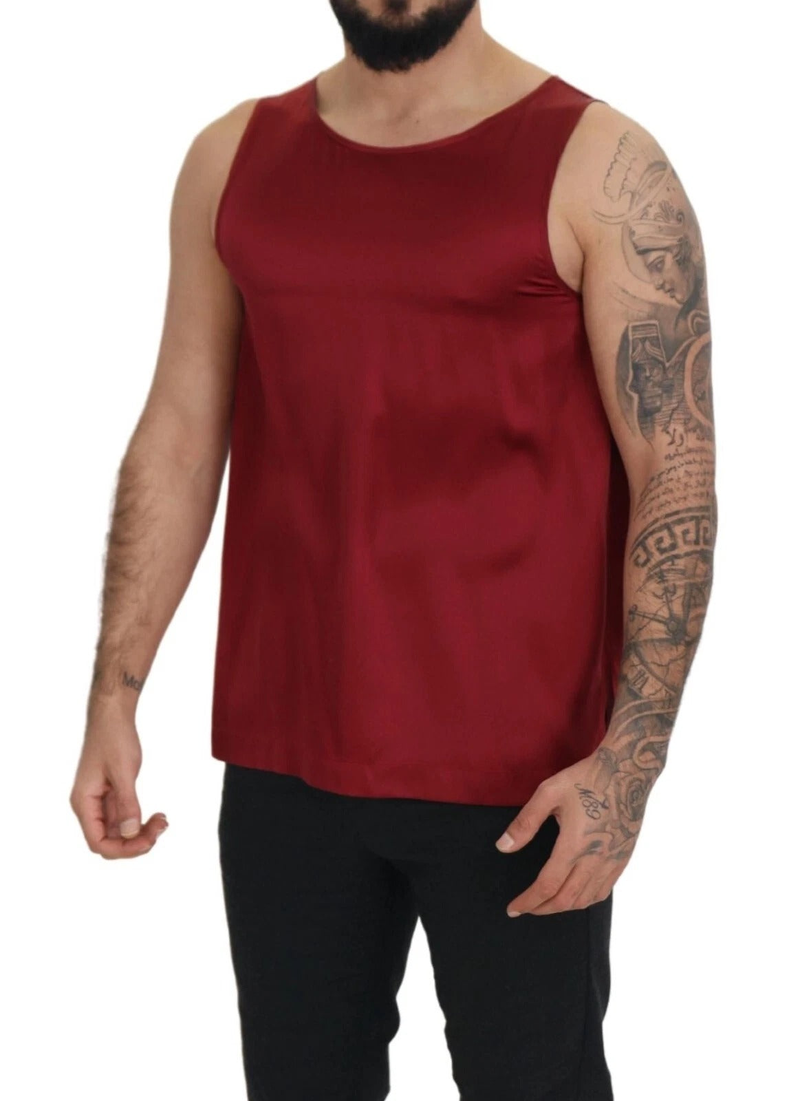 Red Round Neck Sleeveless Silk T-shirt - ventzia