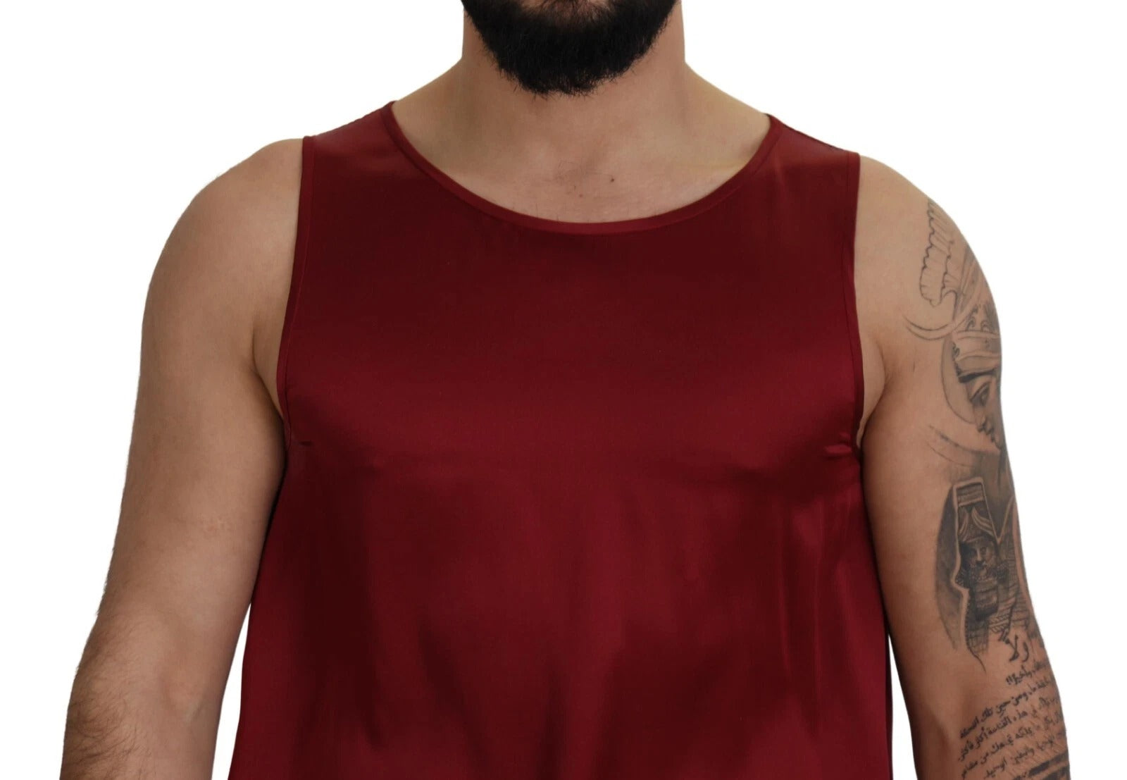 Red Round Neck Sleeveless Silk T-shirt - ventzia