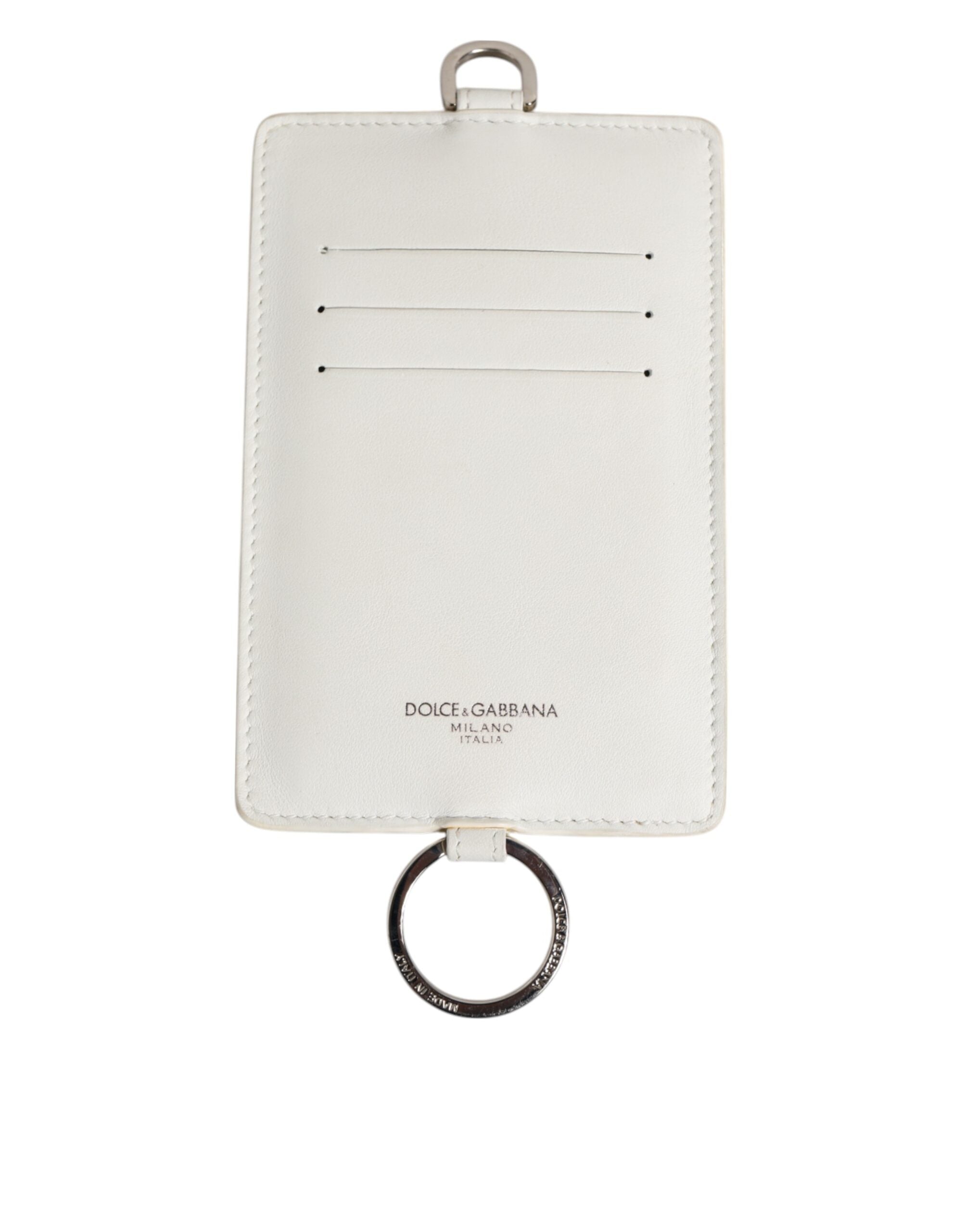 White Calf Leather Lanyard Logo Card Holder Men Wallet - ventzia