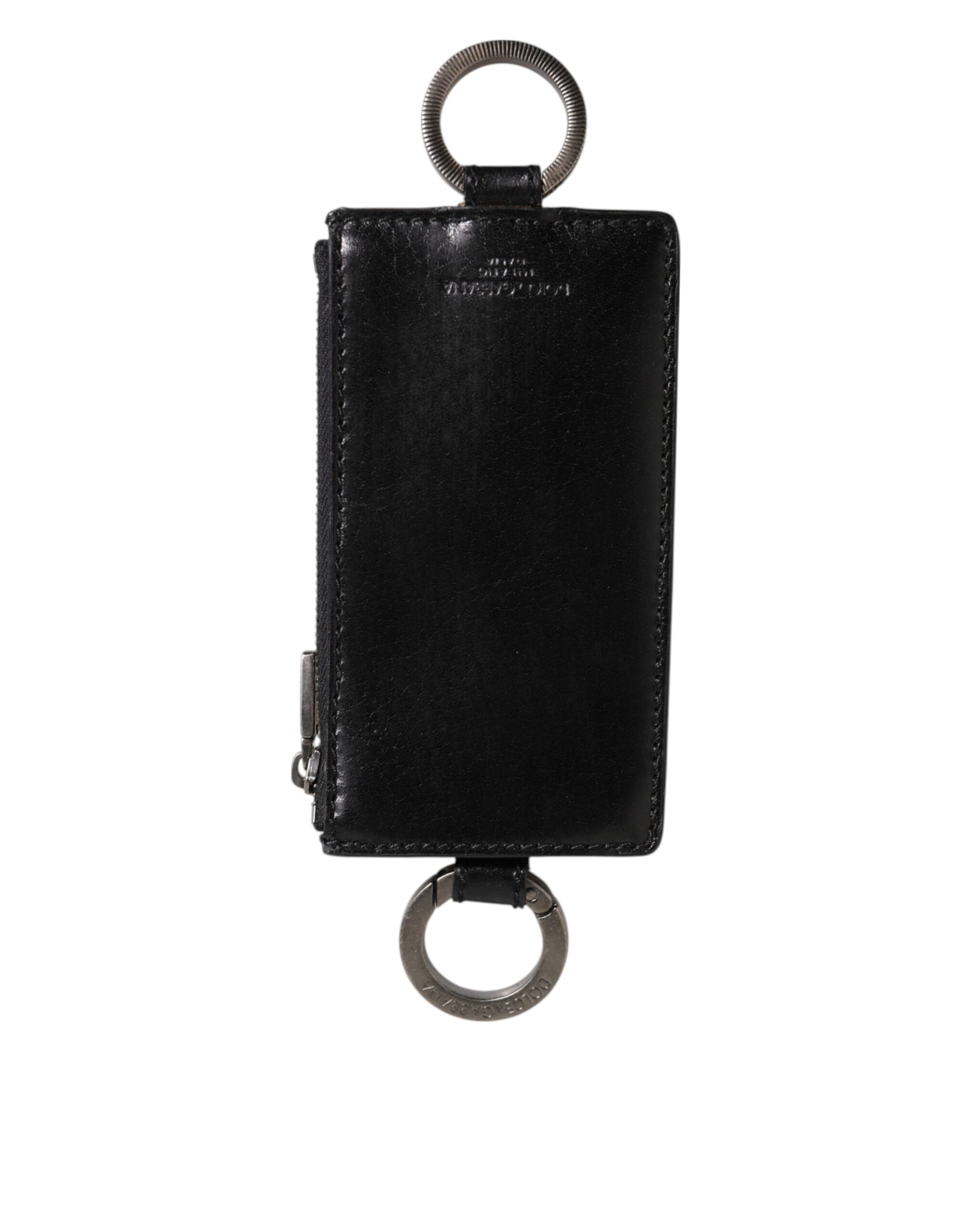 Black Leather Logo Embossed Lanyard Card Holde Wallet - ventzia