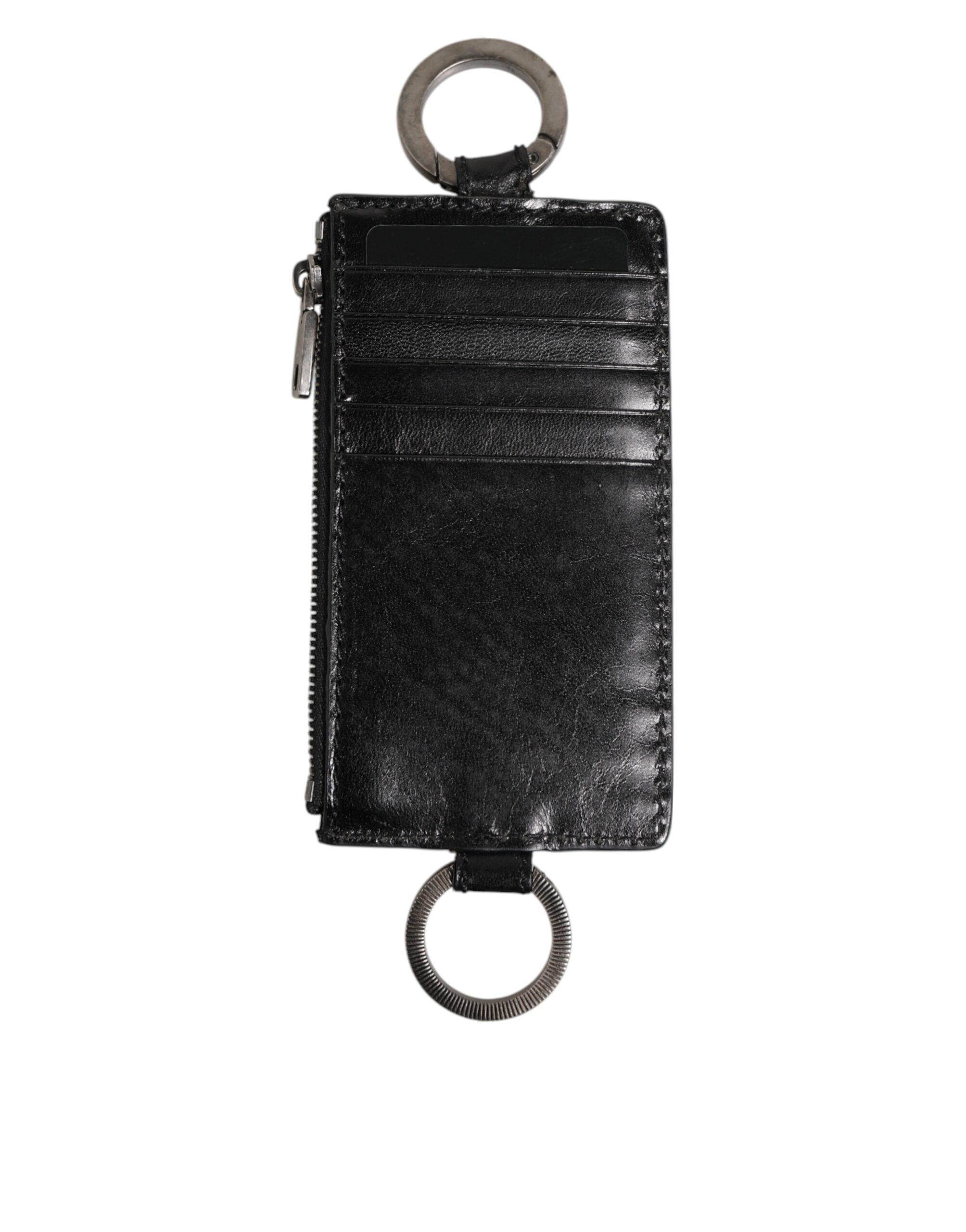 Black Leather Logo Embossed Lanyard Card Holde Wallet - ventzia