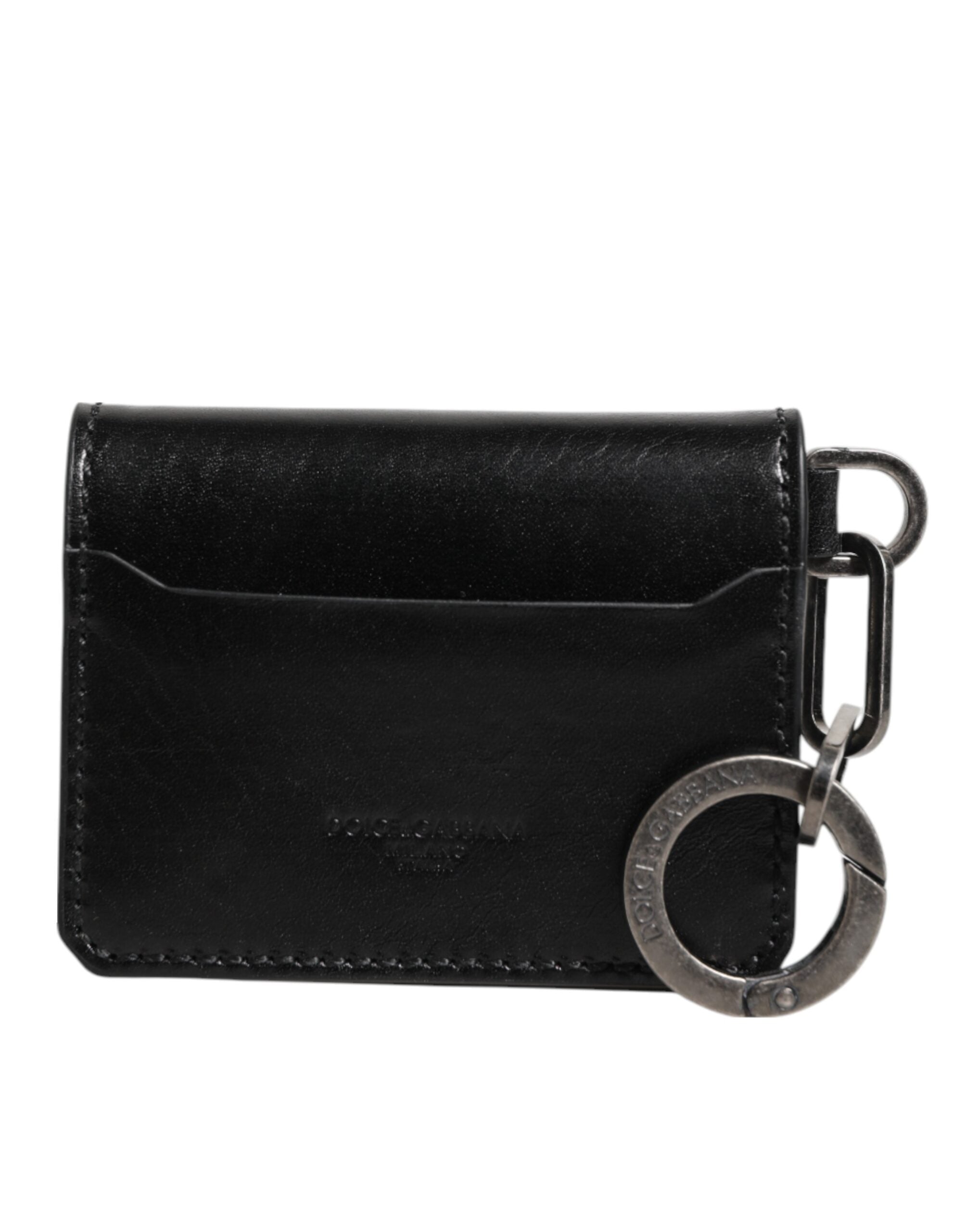Wallet Black Leather Logo Embossed Key Chain Card Holder Wallet - ventzia