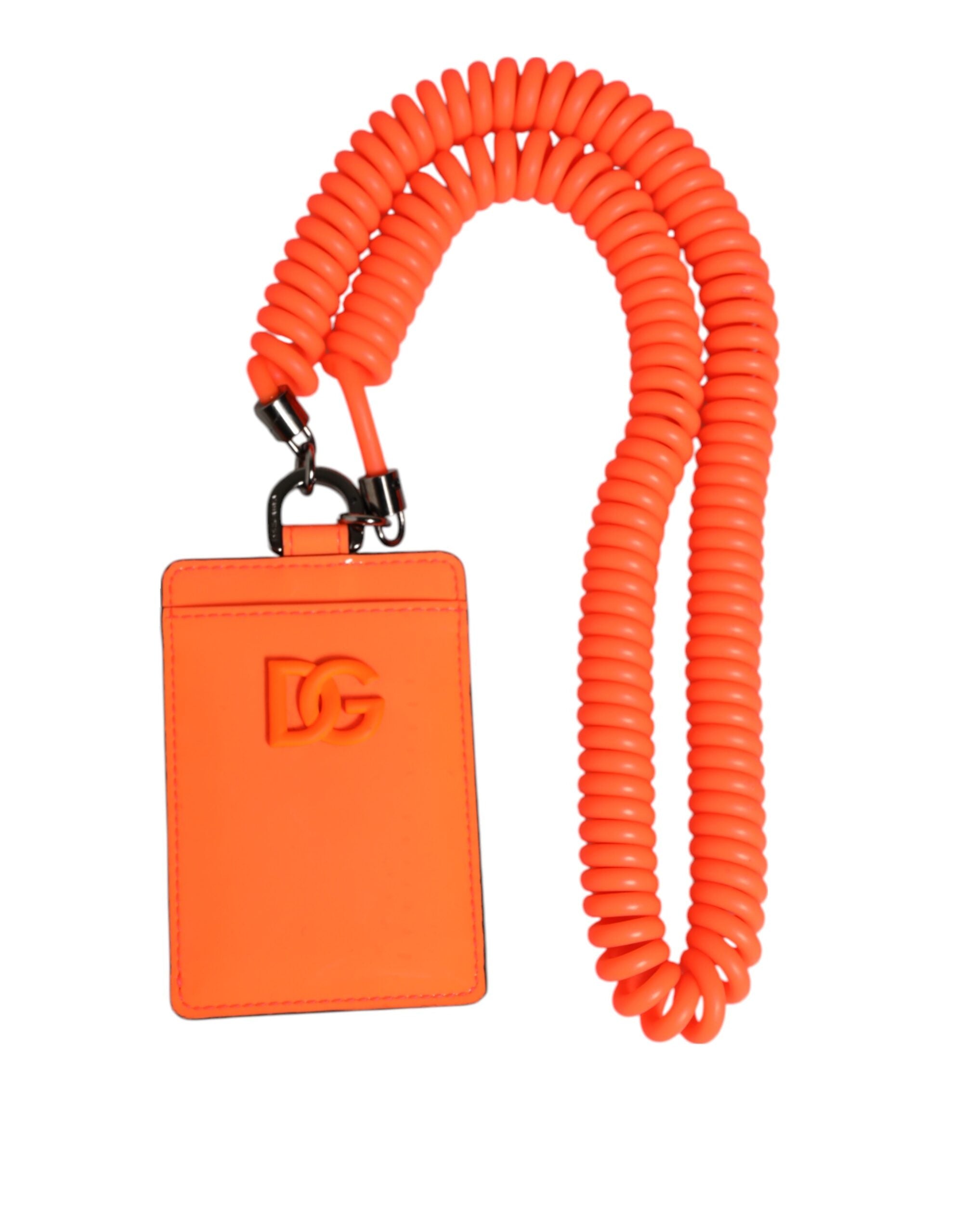 Orange Leather Logo Embossed Lanyard Card Holder Wallet - ventzia