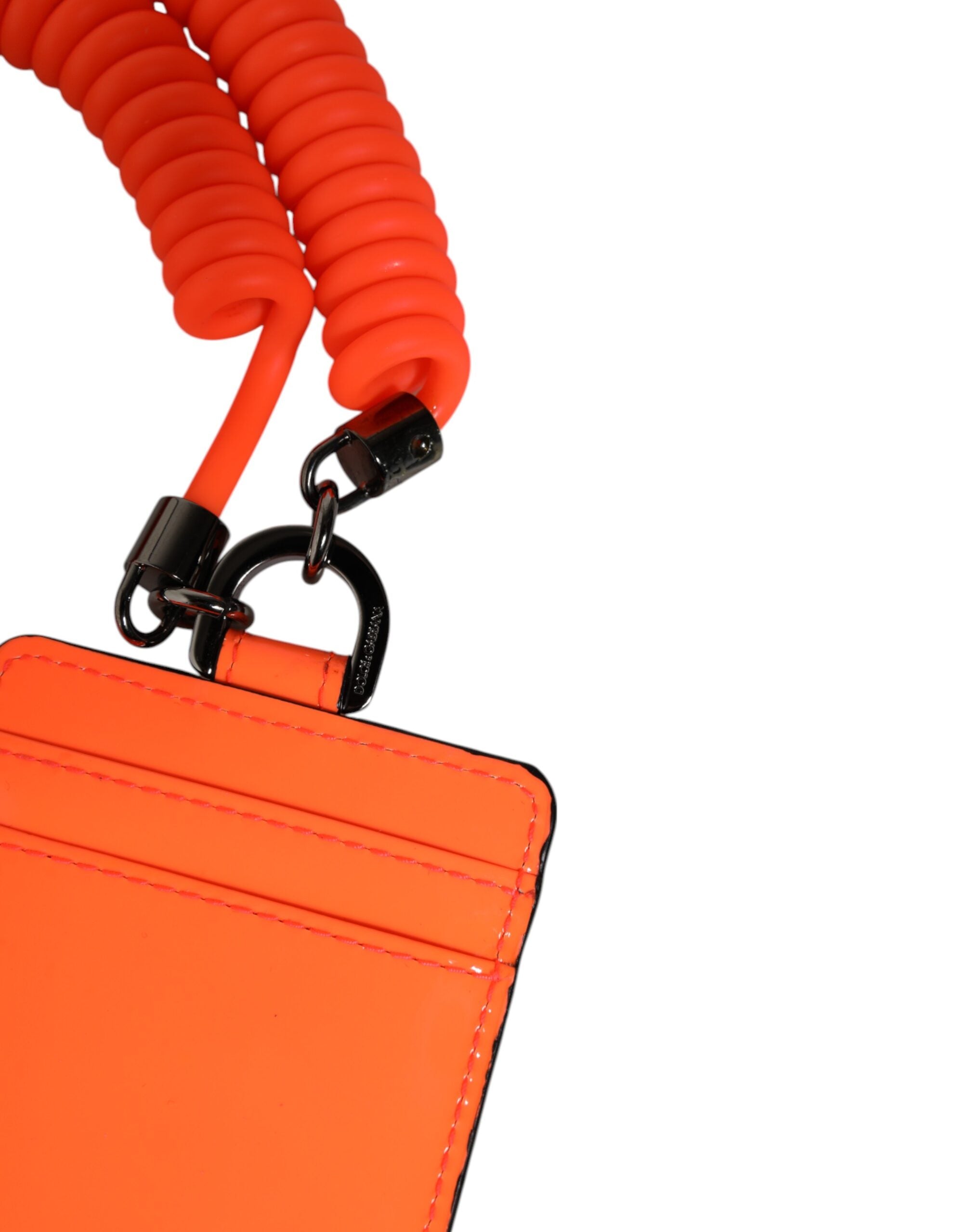 Orange Leather Logo Embossed Lanyard Card Holder Wallet - ventzia