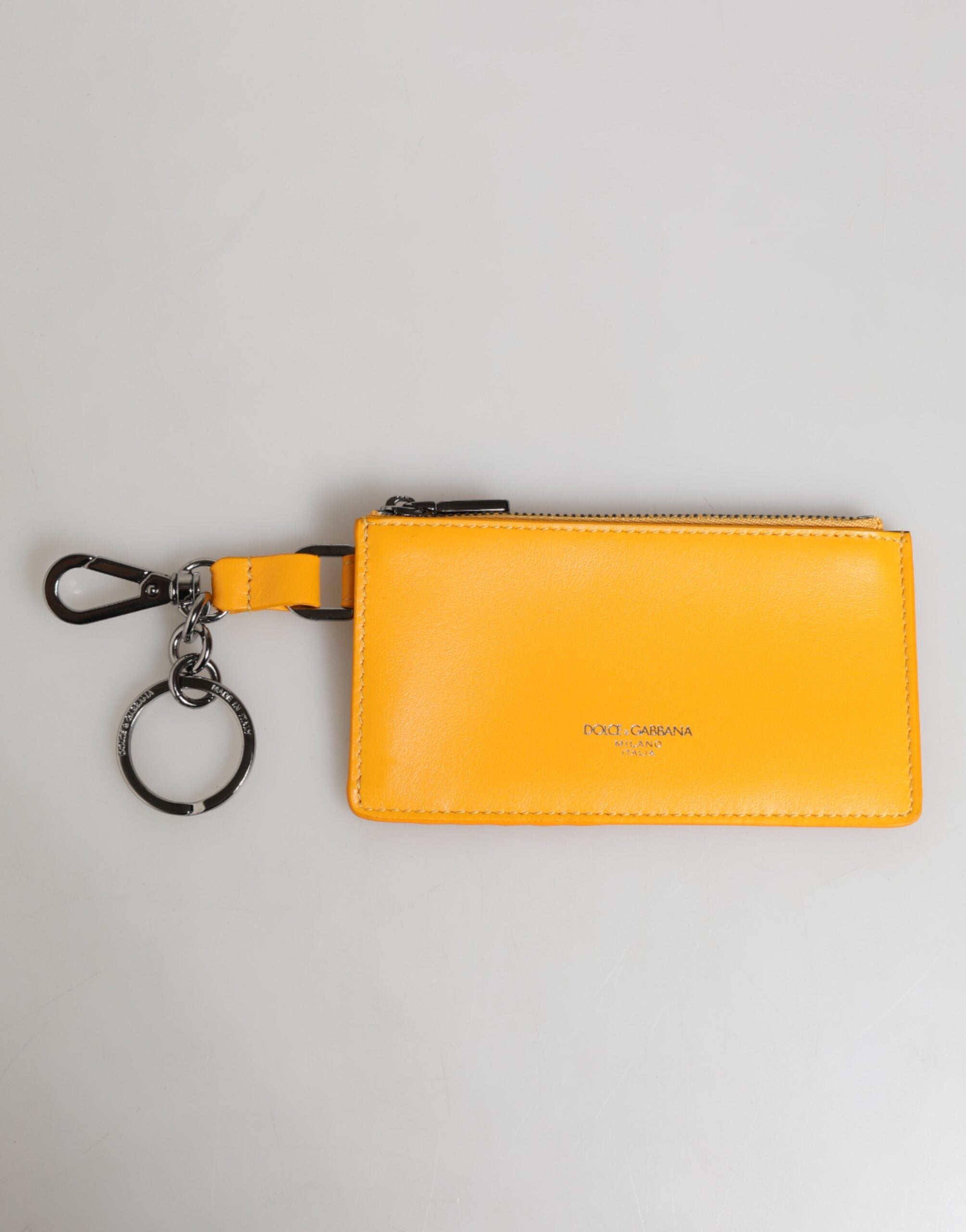 Yellow Orange Leather Credit Card Key Holder Clip On Wallet - ventzia