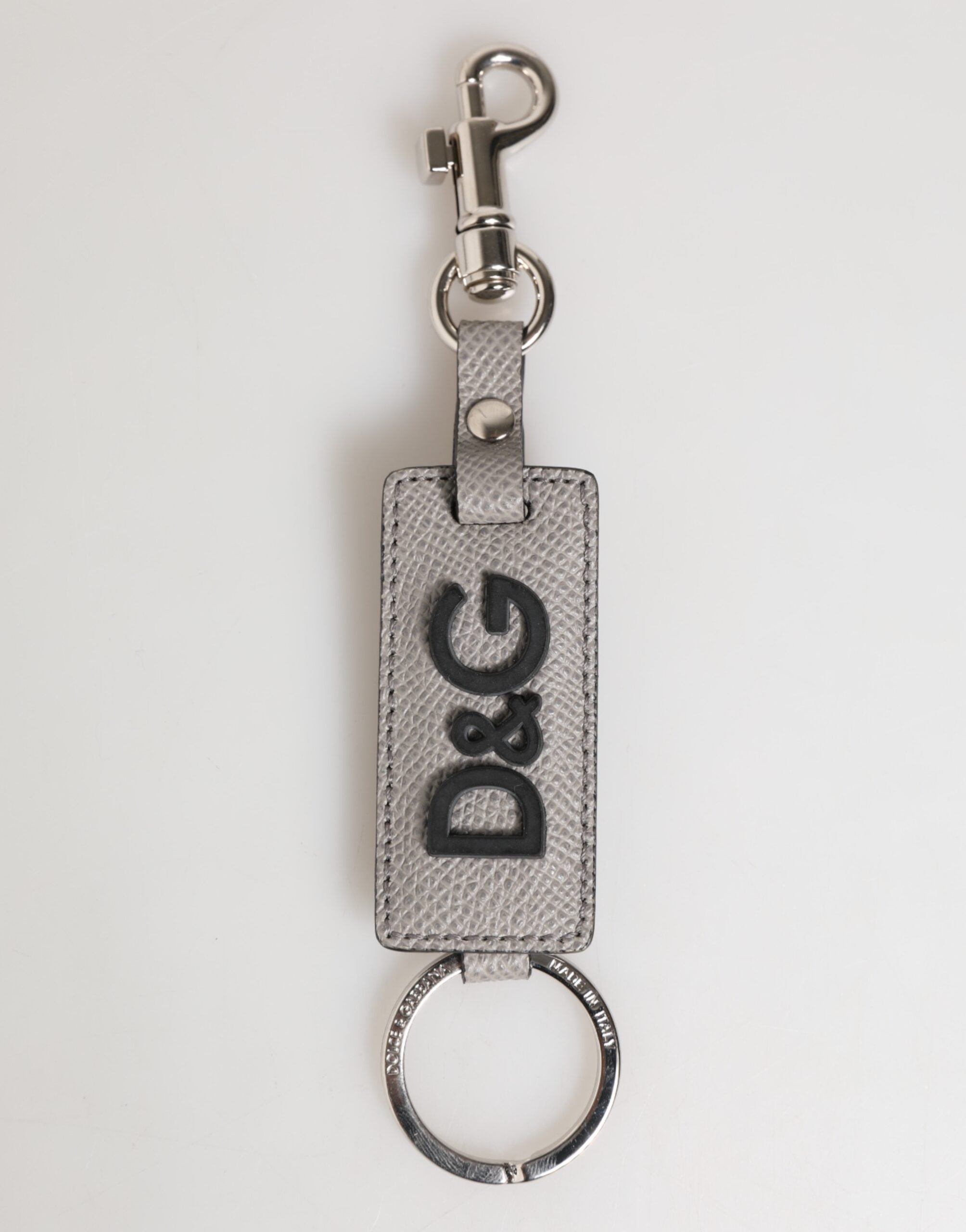 Gray Leather Logo Metal Ring Keychain Holder Men Keyring - ventzia