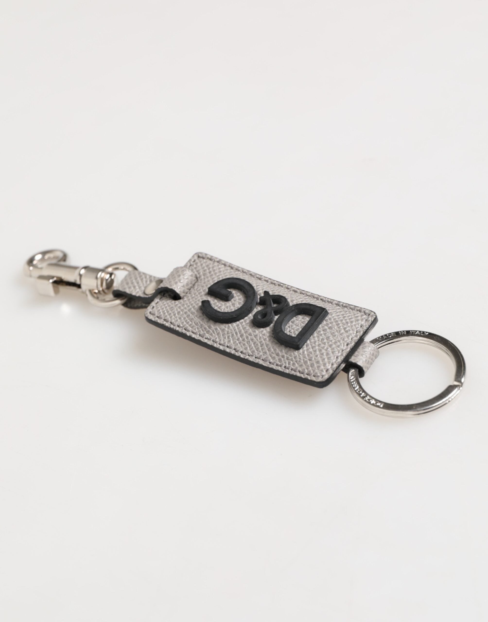 Gray Leather Logo Metal Ring Keychain Holder Men Keyring - ventzia
