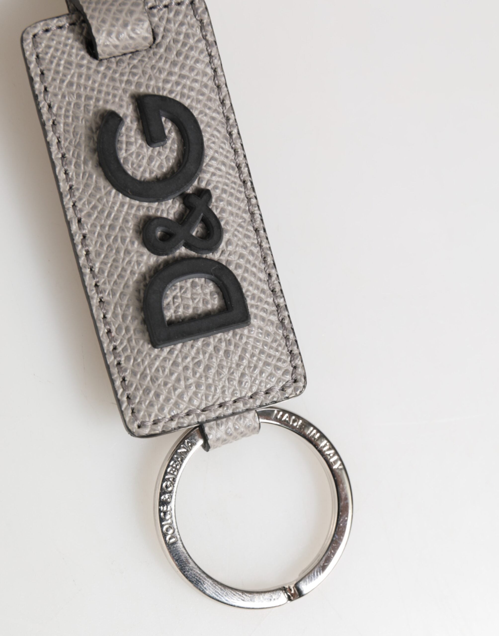 Gray Leather Logo Metal Ring Keychain Holder Men Keyring - ventzia