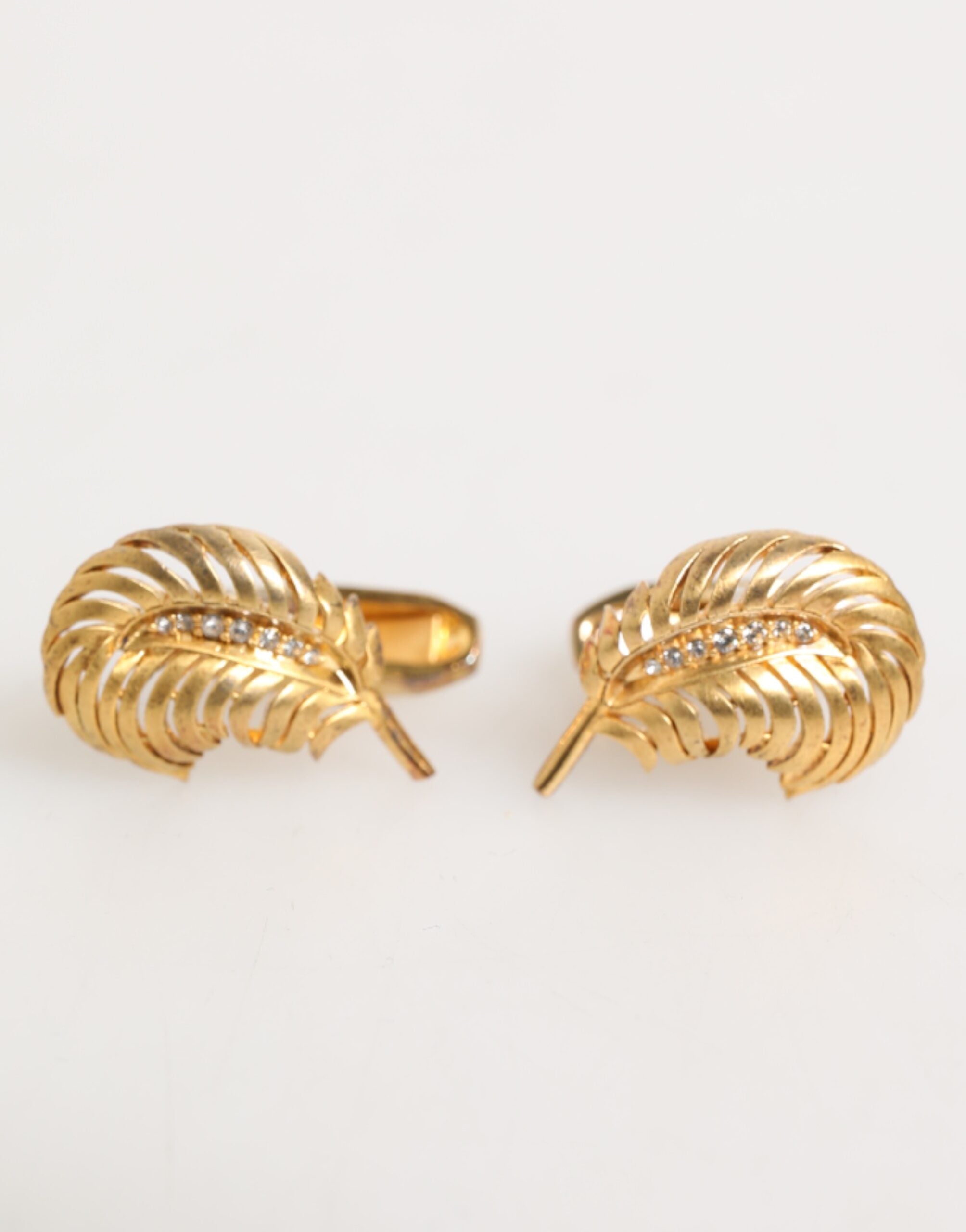 Gold 925 Sterling Silver Crystal Leaf Accessory Cufflink - ventzia