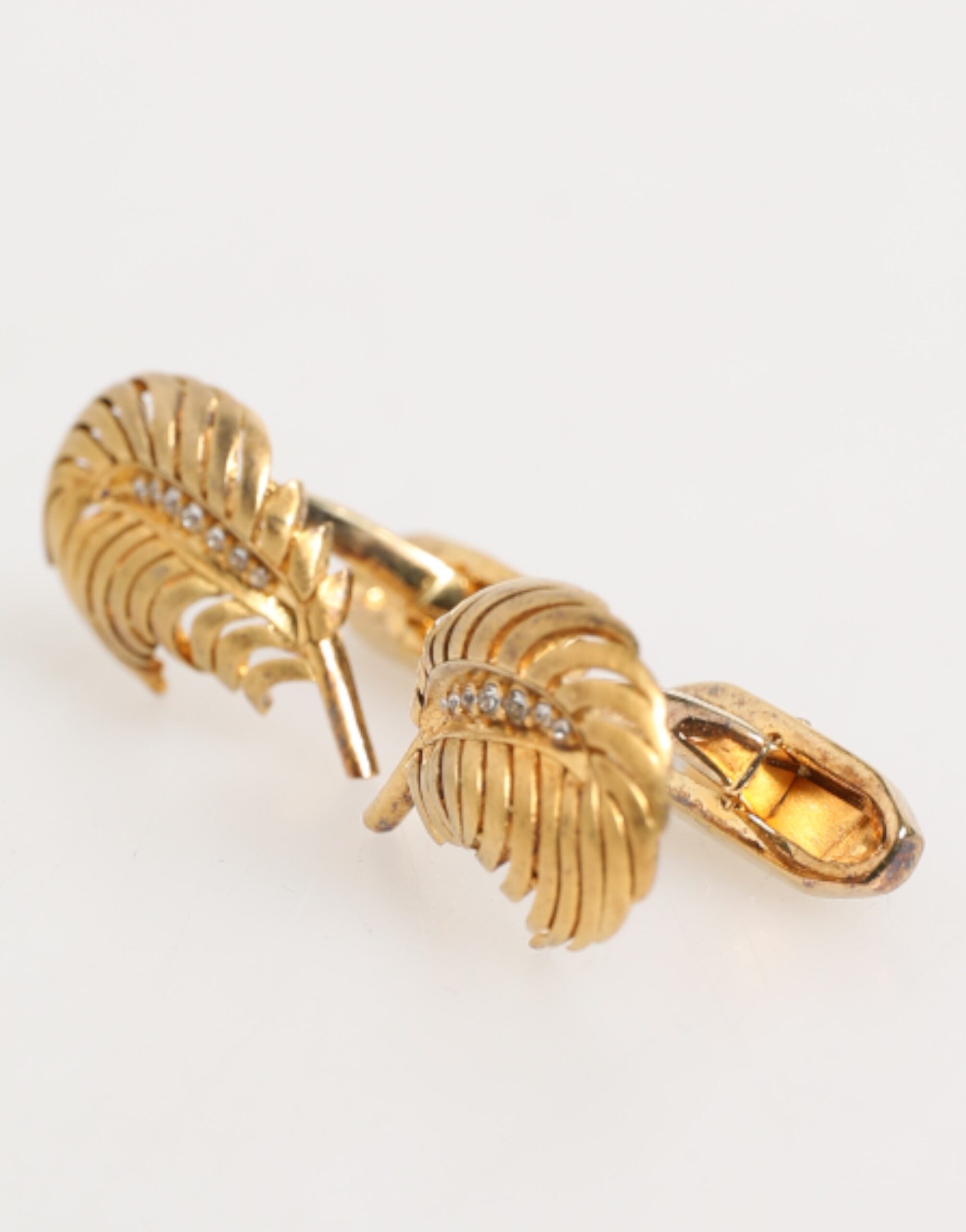 Gold 925 Sterling Silver Crystal Leaf Accessory Cufflink - ventzia
