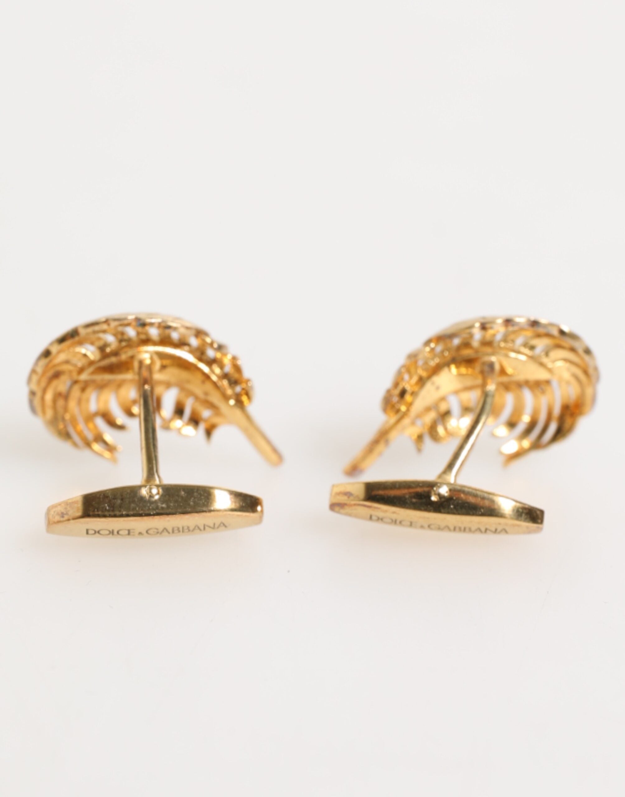 Gold 925 Sterling Silver Crystal Leaf Accessory Cufflink - ventzia