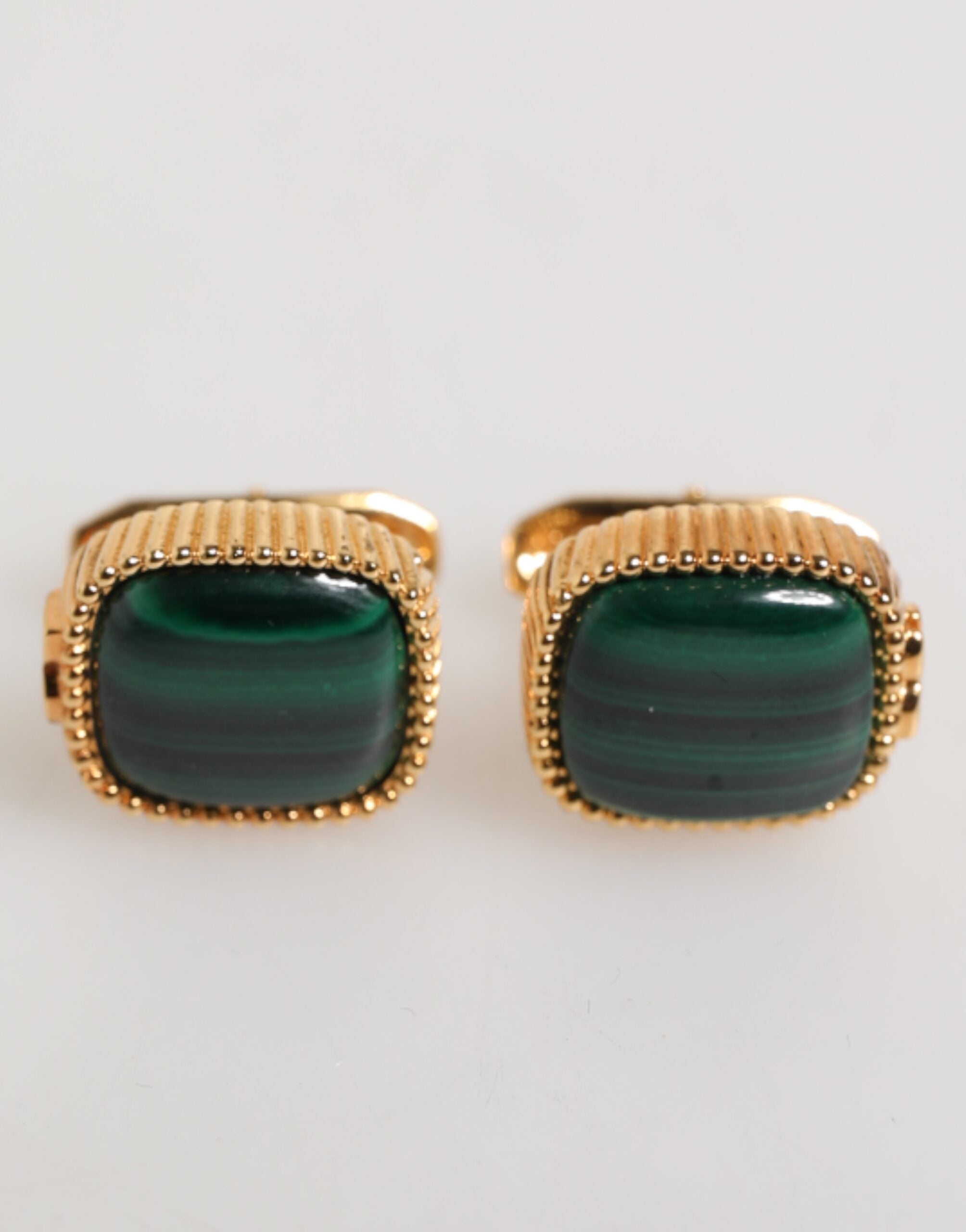 Gold Malachite Green Stone Square Men's Accessory Cufflink - ventzia