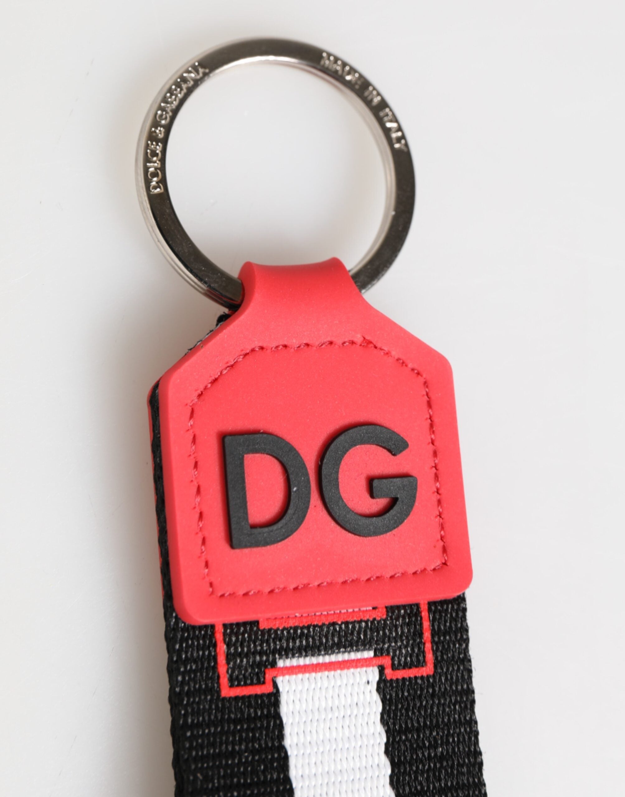 Red White DG Logo Polyester Brass Holder Keychain Keyring - ventzia