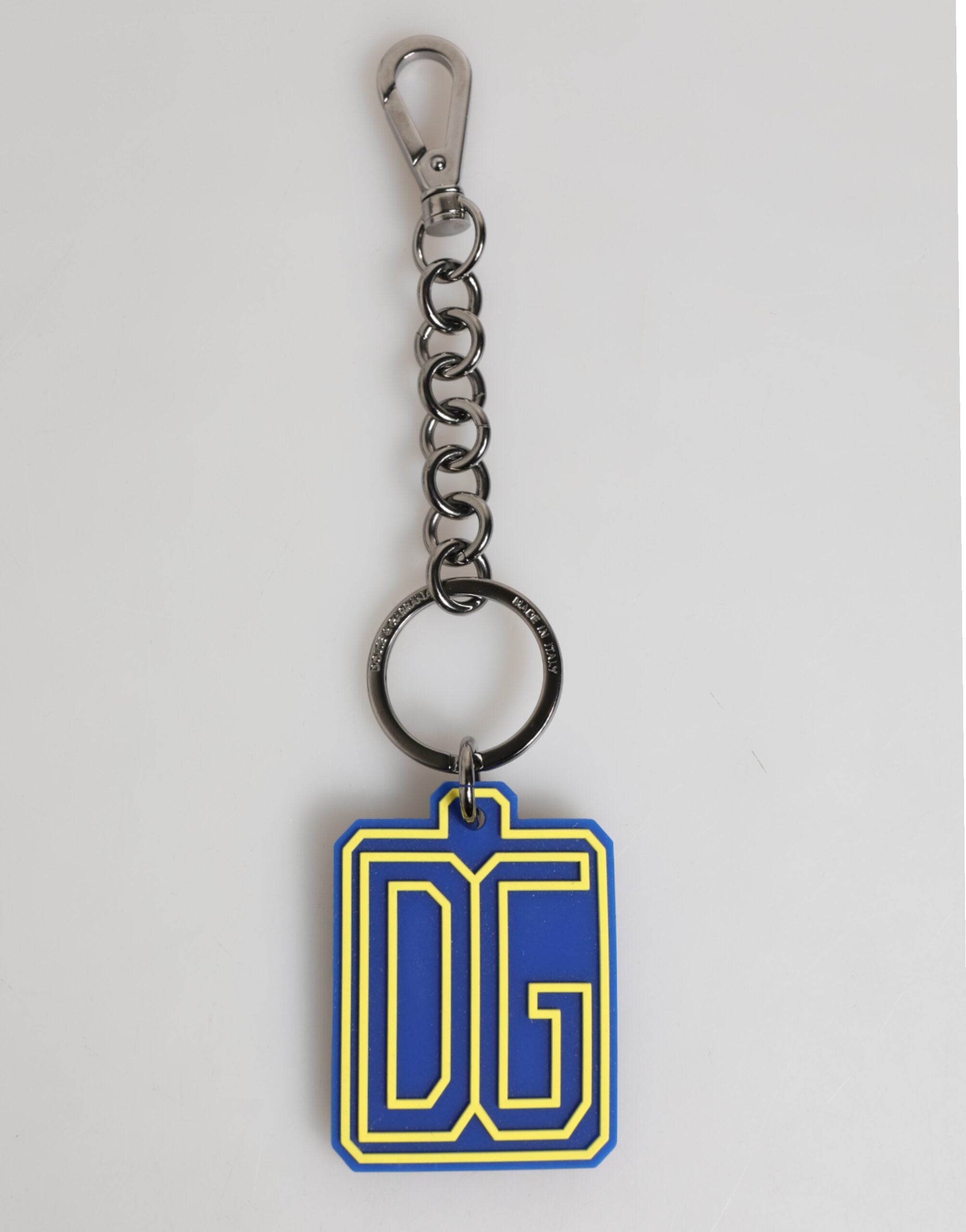 Blue Yellow DG Rubber Logo Silver Men Keychain Keyring - ventzia
