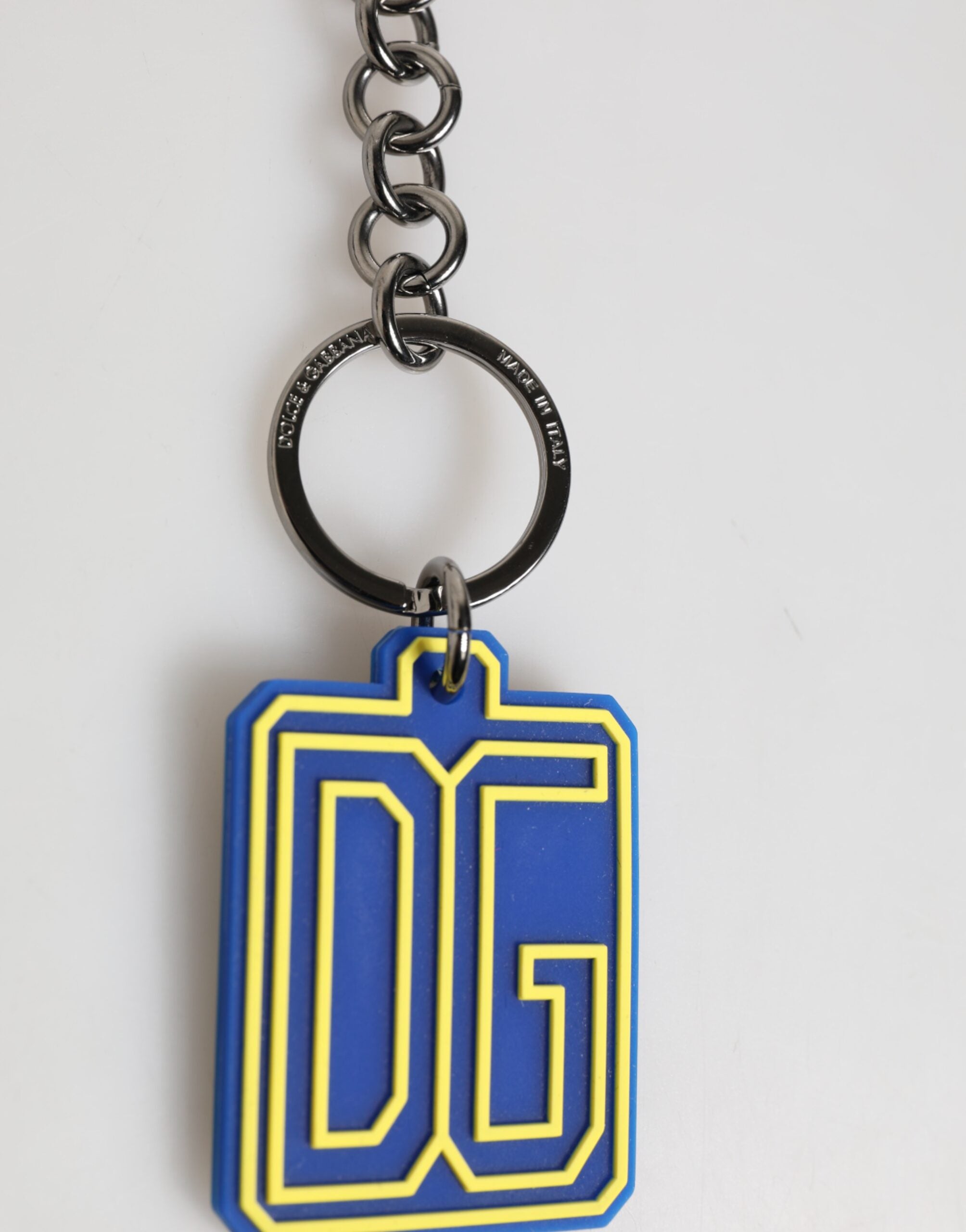 Blue Yellow DG Rubber Logo Silver Men Keychain Keyring - ventzia