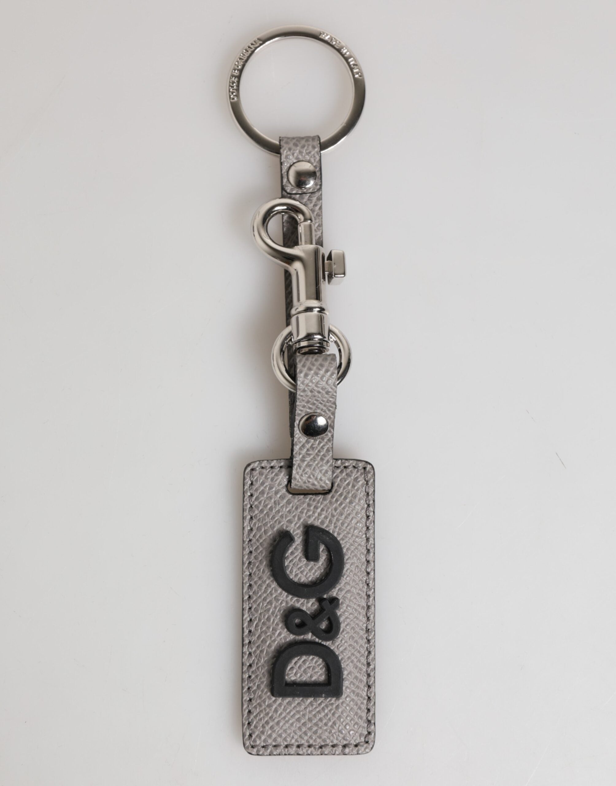 Gray Leather Logo Metal Ring Keychain Holder Men Keyring - ventzia