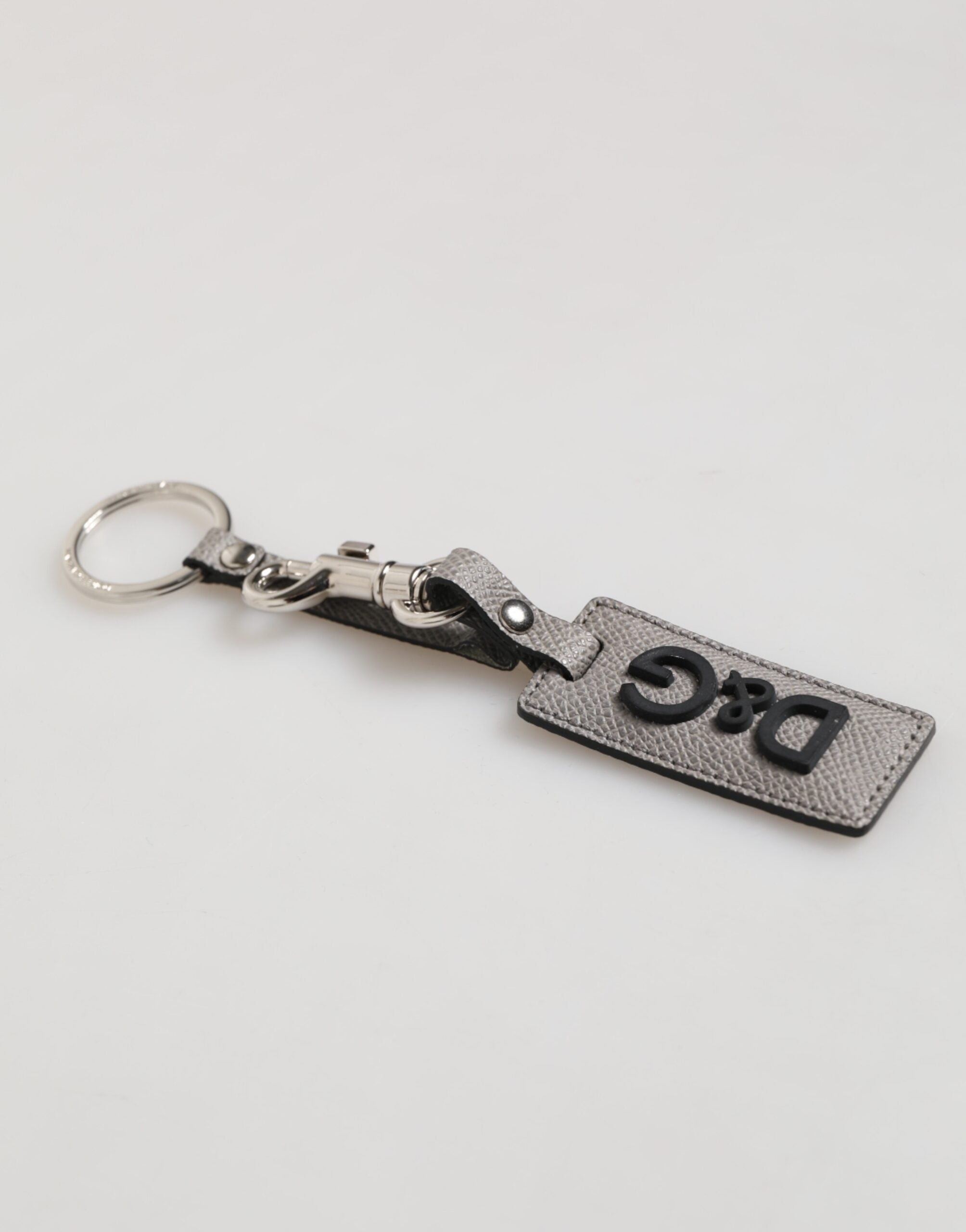 Gray Leather Logo Metal Ring Keychain Holder Men Keyring - ventzia