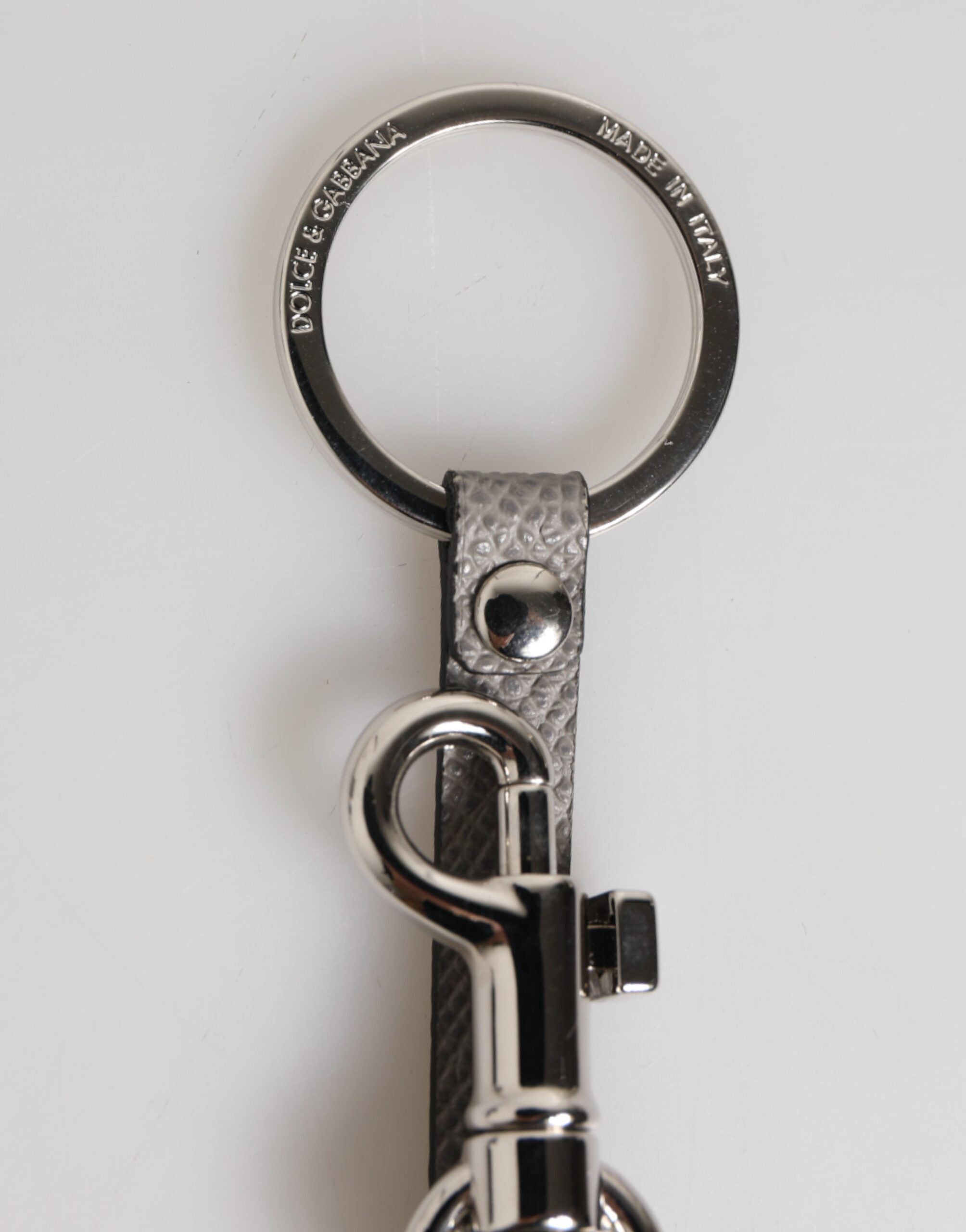 Gray Leather Logo Metal Ring Keychain Holder Men Keyring - ventzia