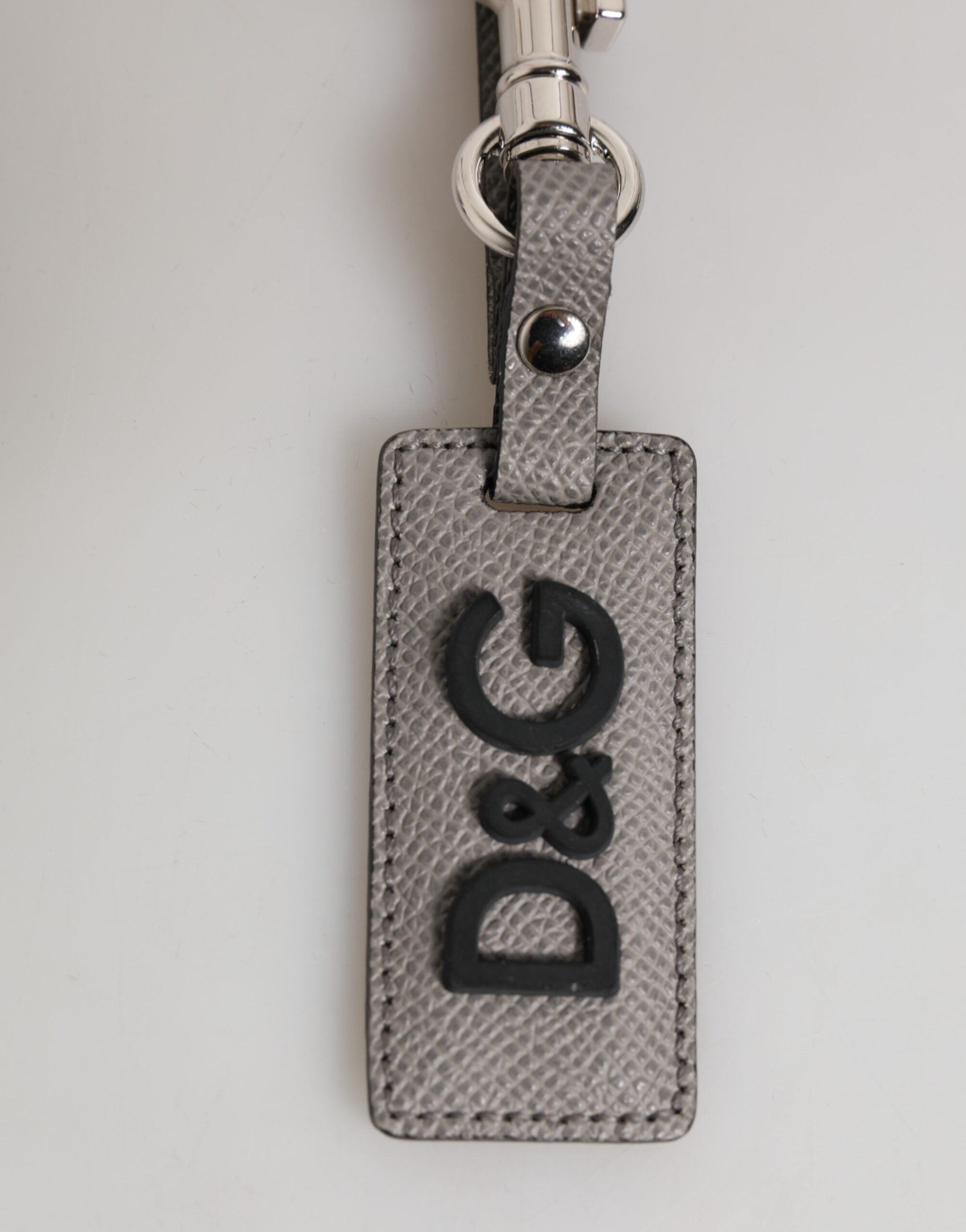 Gray Leather Logo Metal Ring Keychain Holder Men Keyring - ventzia